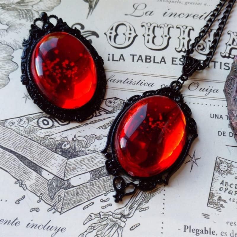 INENIMARTJ Gothic Cameo Necklace Blood Red Purple Stardust Crystal Pendant Necklace Goth Vintage Teardrop Necklace Halloween Jewelry for Women - Image 7