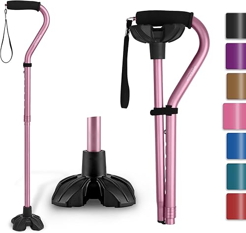 Bastón de caminar G1 para mujeres y hombres, ligero y resistente, bastón grande de base cuádruple con pie autónomo para personas mayores y personas