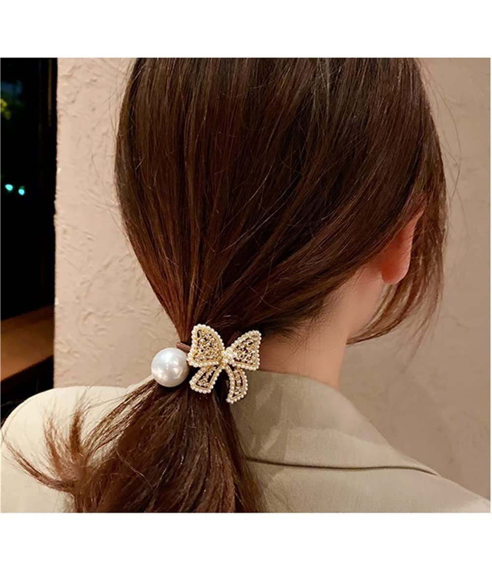 Feste Elastici Capelli 10pcs Bow Knot Pearl Hair Ring Rope Ponytail Balls Scalp Tendine Copricapo Coreano Decorazione