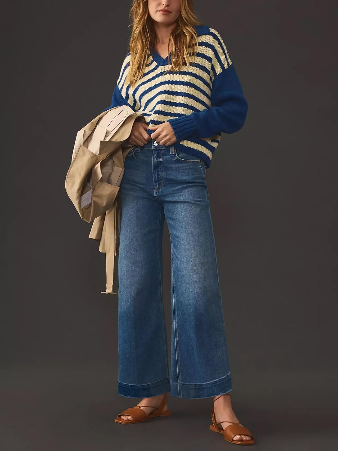 KUNMI Women's Wide Leg High Waisted Stretchy Straight Leg Jeans Baggy Loose Trendy Ankle Denim Pants - Image 2