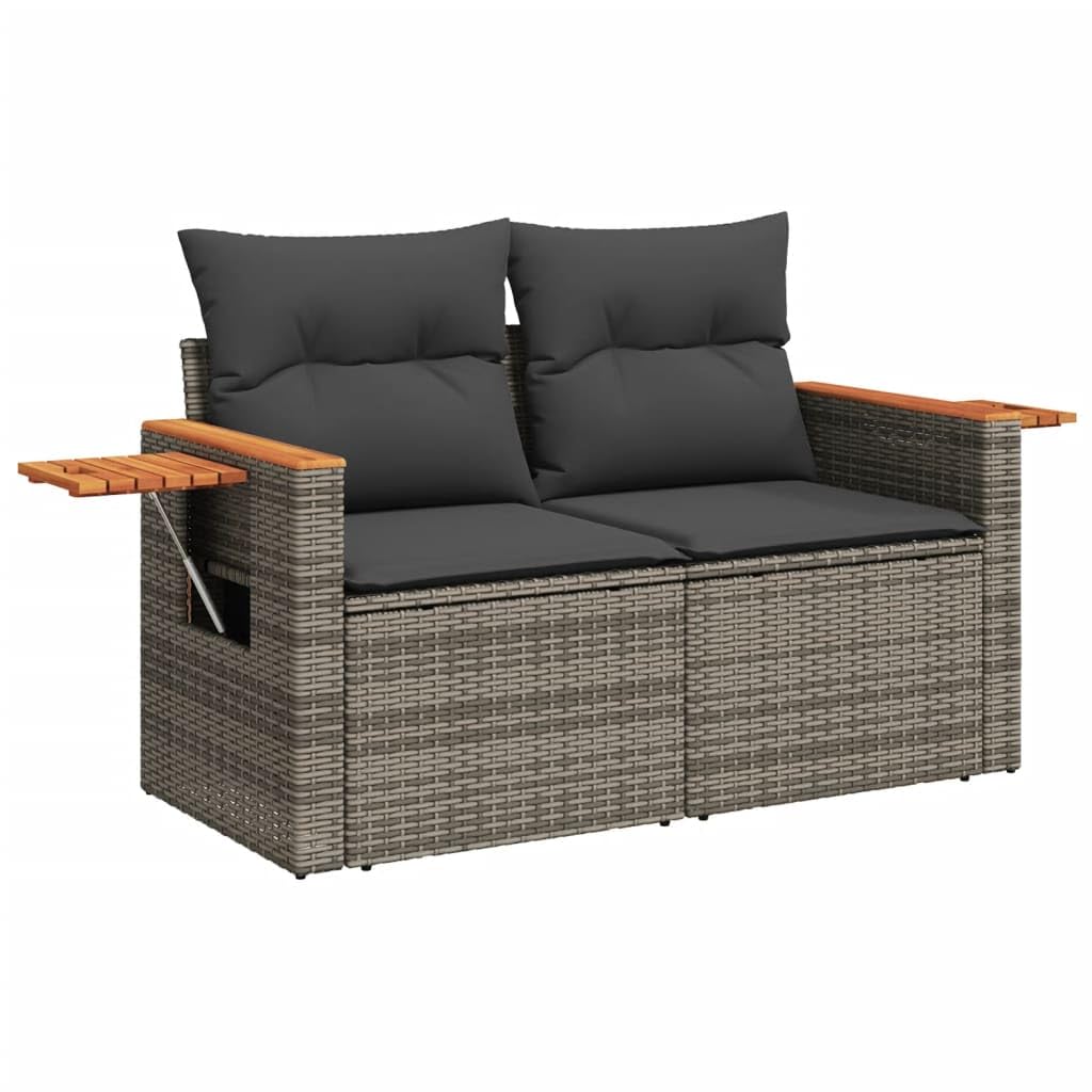 Canapé de jardin 2 places en résine tressée avec coussins gris pour terrasse