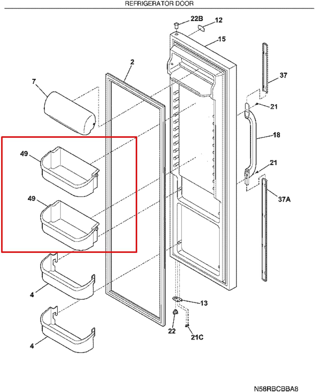Upper Door Bin Replacement For Frigidaire LFSS2612TD0 FFSS2615TP0 FGUS2642LF2 LFSS2612TP0 LFSS2612TD1 FFSS2625TE1 LFUS2613LM0 Refrigerator