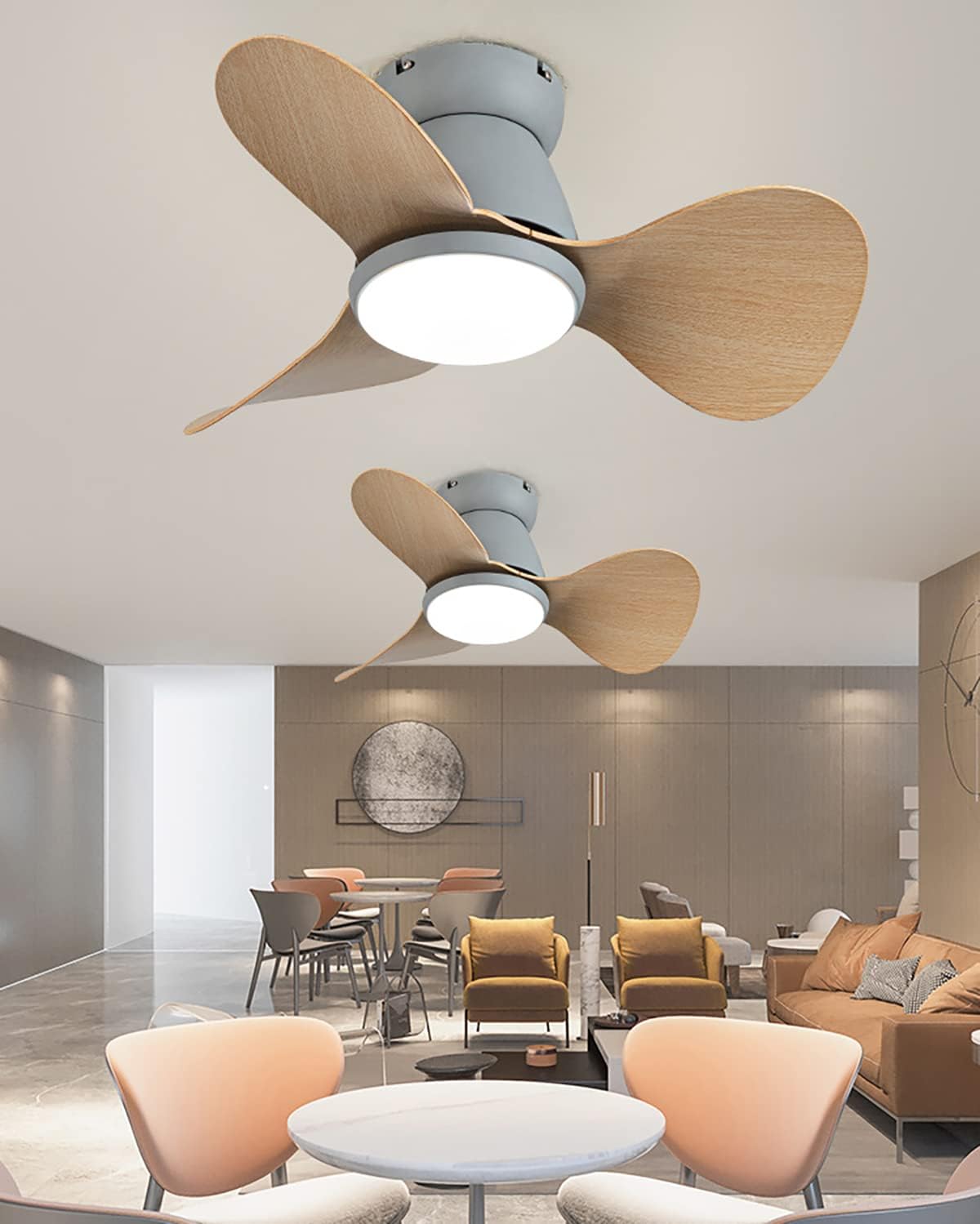 YUEGOO Ceiling Fans with Lamps,Ceiling Fans with Lights Bedroom with Remote Control Fan Ceiling Light Ledaron Silent Fan Light Ceiling Modern Dimmable Ceiling Light for Living Room Lounge/Wood Grain G