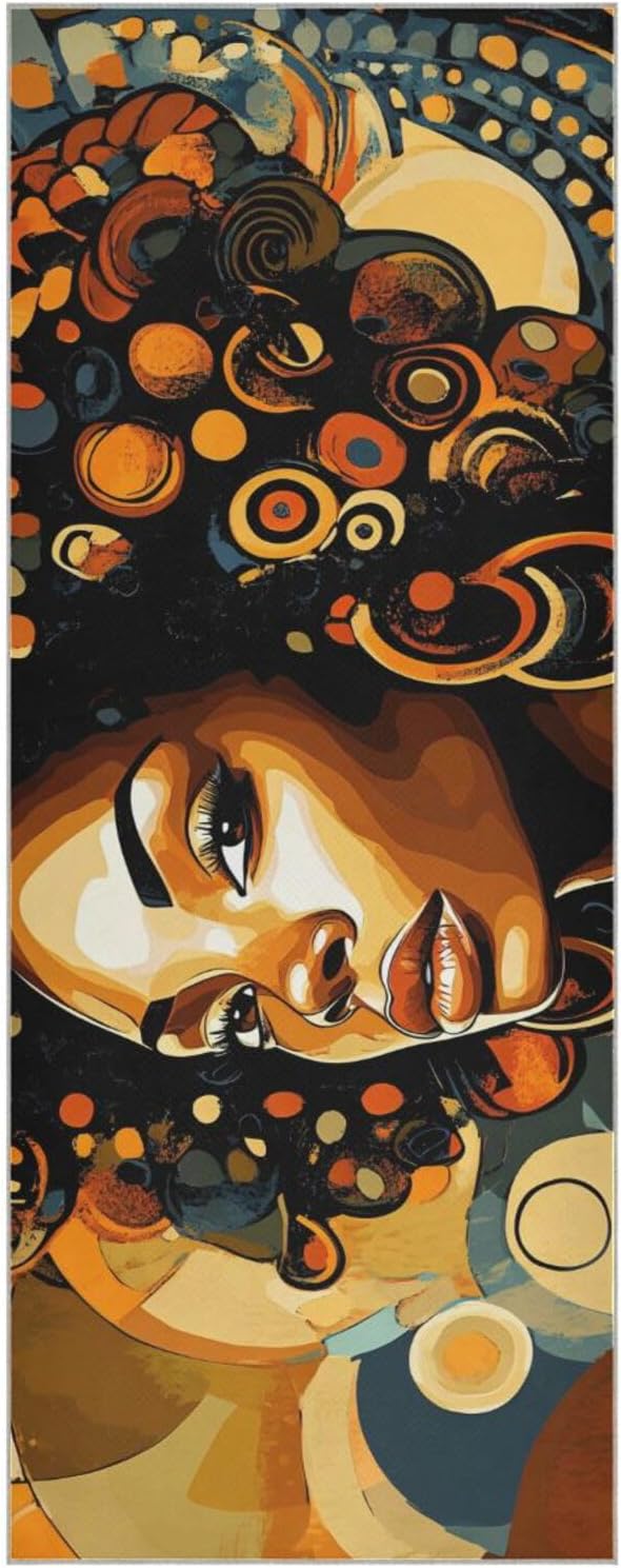 African Woman Abstract Yoga Towel with Grip Dots – Anti-Slip, Super Absorbent, 73” x 27”, Microfiber Mat Cover for Exercise, Fitness, Pilates Gear