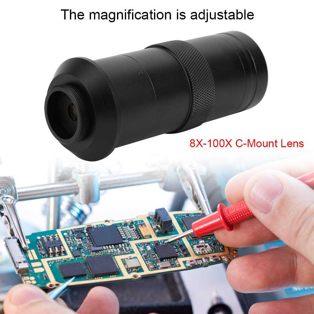 CCD Lente de Cámara 8X-100X Lente de Montaje en C Lente de Microscopio de Aumento Ajustable con Zoom 25 mm para Microscopio Industrial
