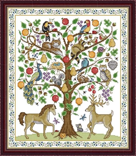 Image of Qeerysew Cross Stitch Kits Stamped Full Range of Embroidery Starter Kits for Beginners DIY - Printed Kit Tree of Life (Printed) 11CT18.9x21.7 inches