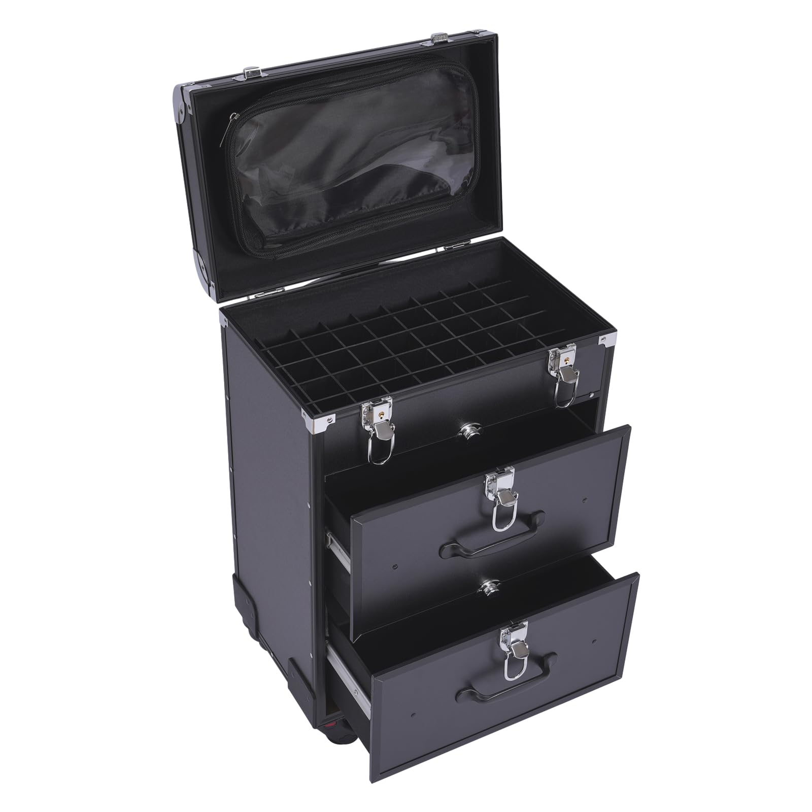 CRYBY Rolling Makeup Case, 3 Layers Large Cosmetic Trolley Cosmetics Storage Organizer with 2 Keys & 4 Universal Wheels, Portable Makeup Trolley Make Up Bag for Nail Art Hair Styling, Load 110.3lbs