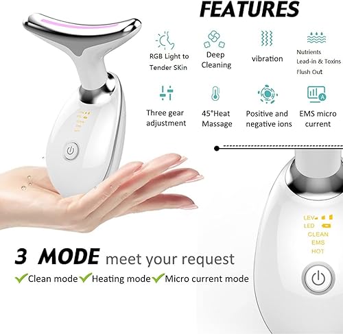 Miniatura 3 de Masajeador facial de cuello, herramienta de eliminación de arrugas reafirmante, masajeador de vibración con 3 modos de color para apretar la piel y