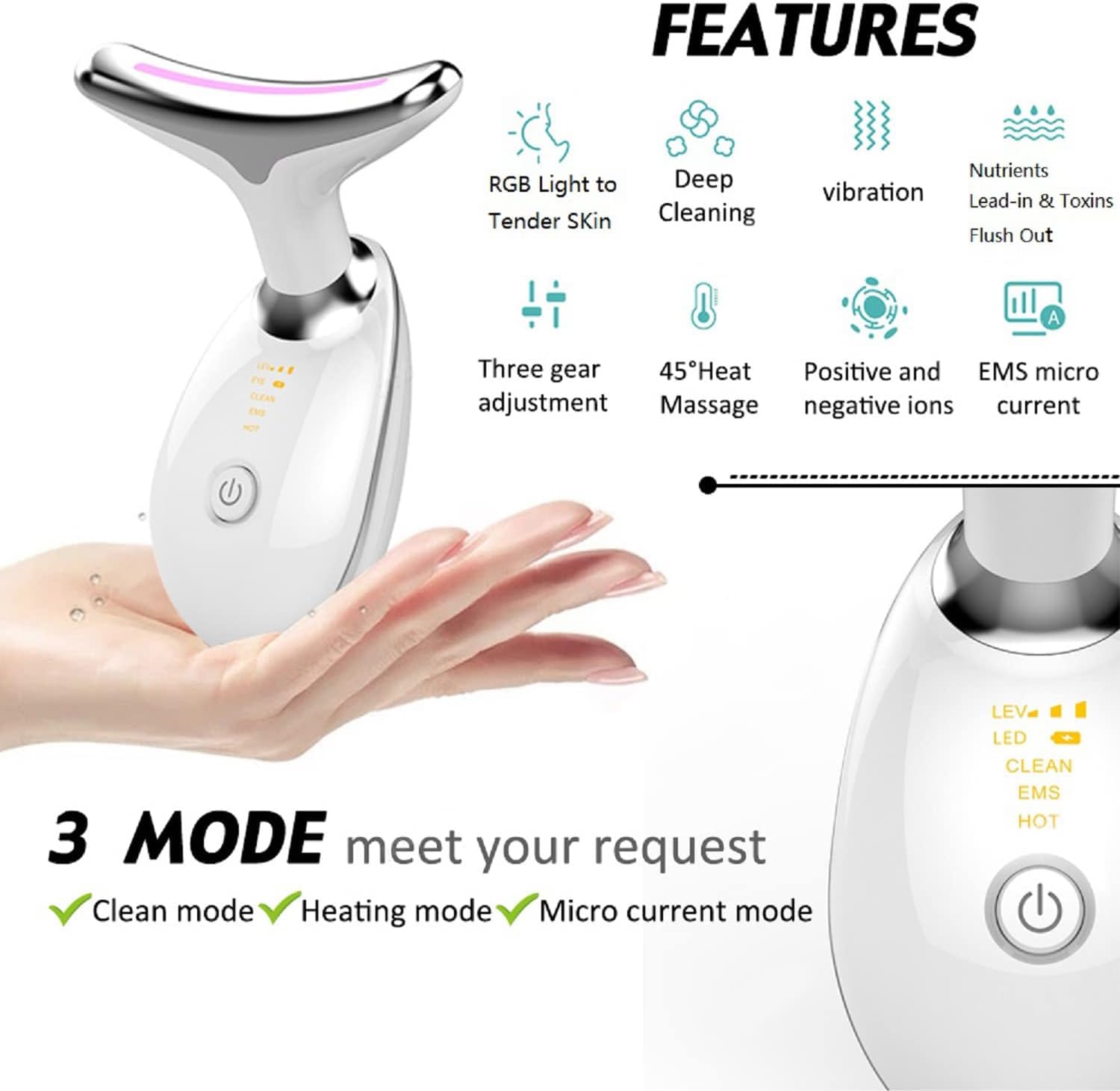 Neck Face Massager, Firming Wrinkle Removal Tool, Vibration Massager with 7 Color Modes for Skin Tightening Face Sculpting Neck Face Massager, Firming Wrinkle Removal Tool, Vibration Massager with 7 Color Modes for Skin Tightening Face Sculpting