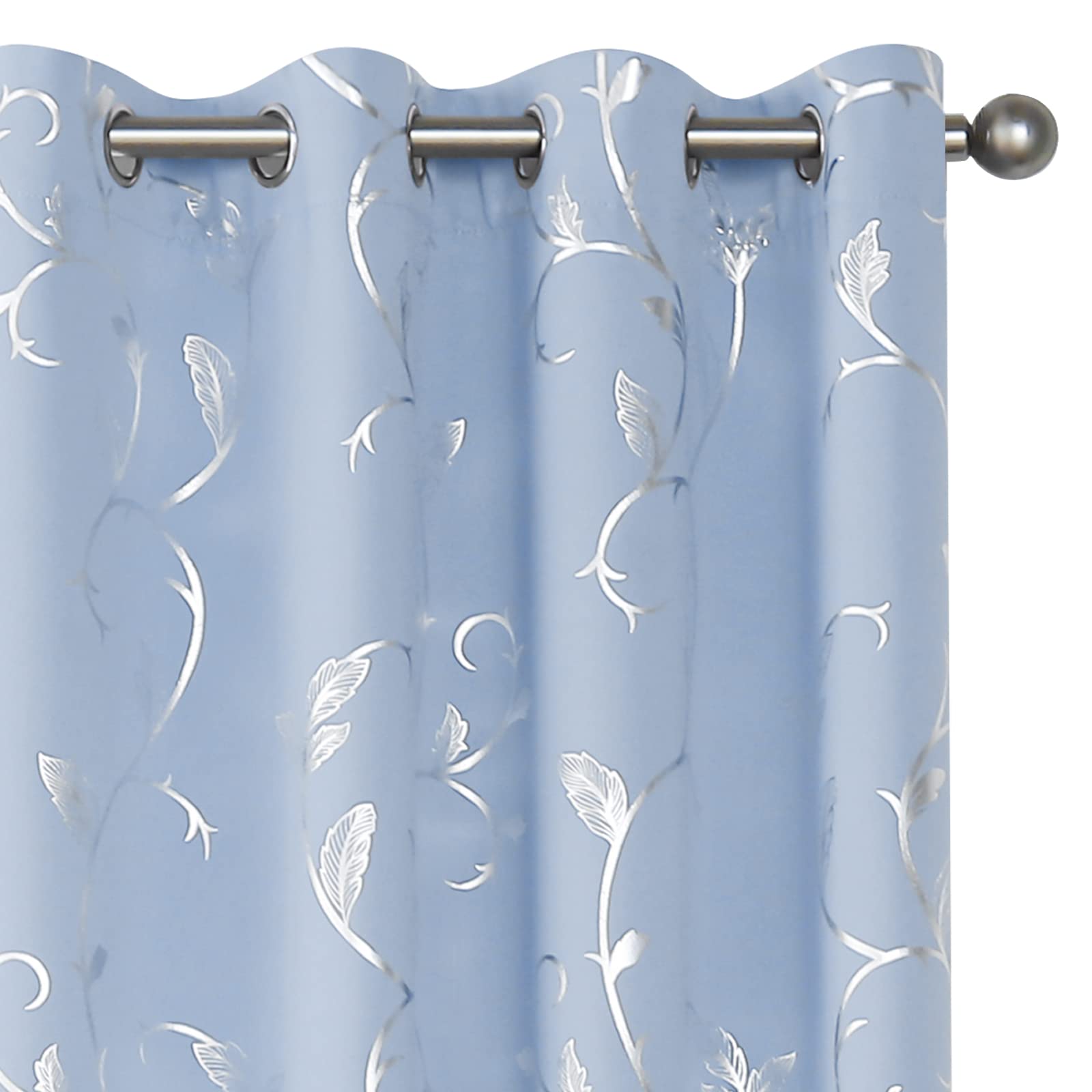 BUHUA Wave Floral Vine Print Blackout Curtains for Living Room Darkening Curtains Print Pattern Light Blocking Curtains for Bedroom 52W×84L Light Blue