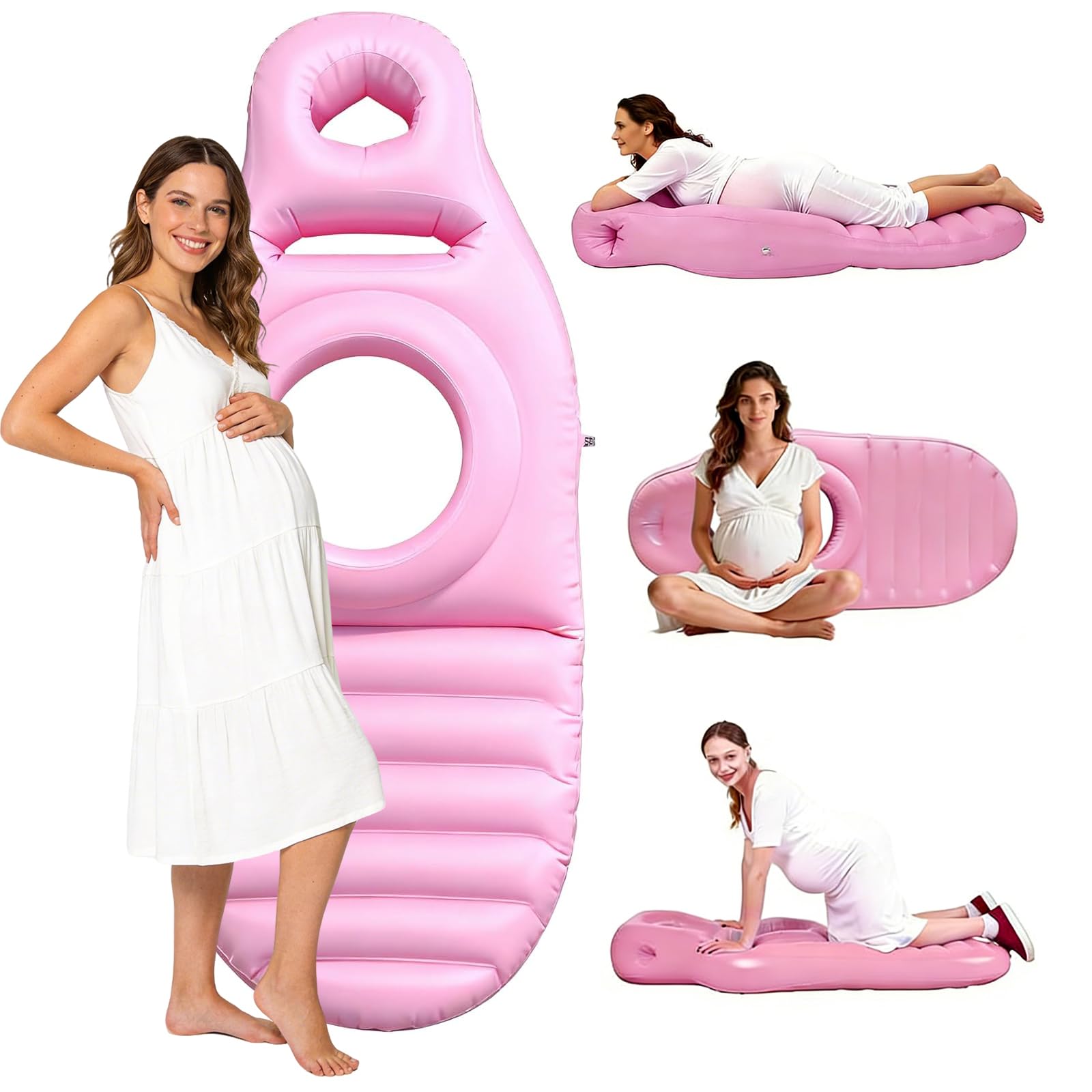 Luftmatratze Schwangere, Aufblasbares Schwangerschaftskissen mit Loch, Beflockte PVC Bauchliegematte, Rosa