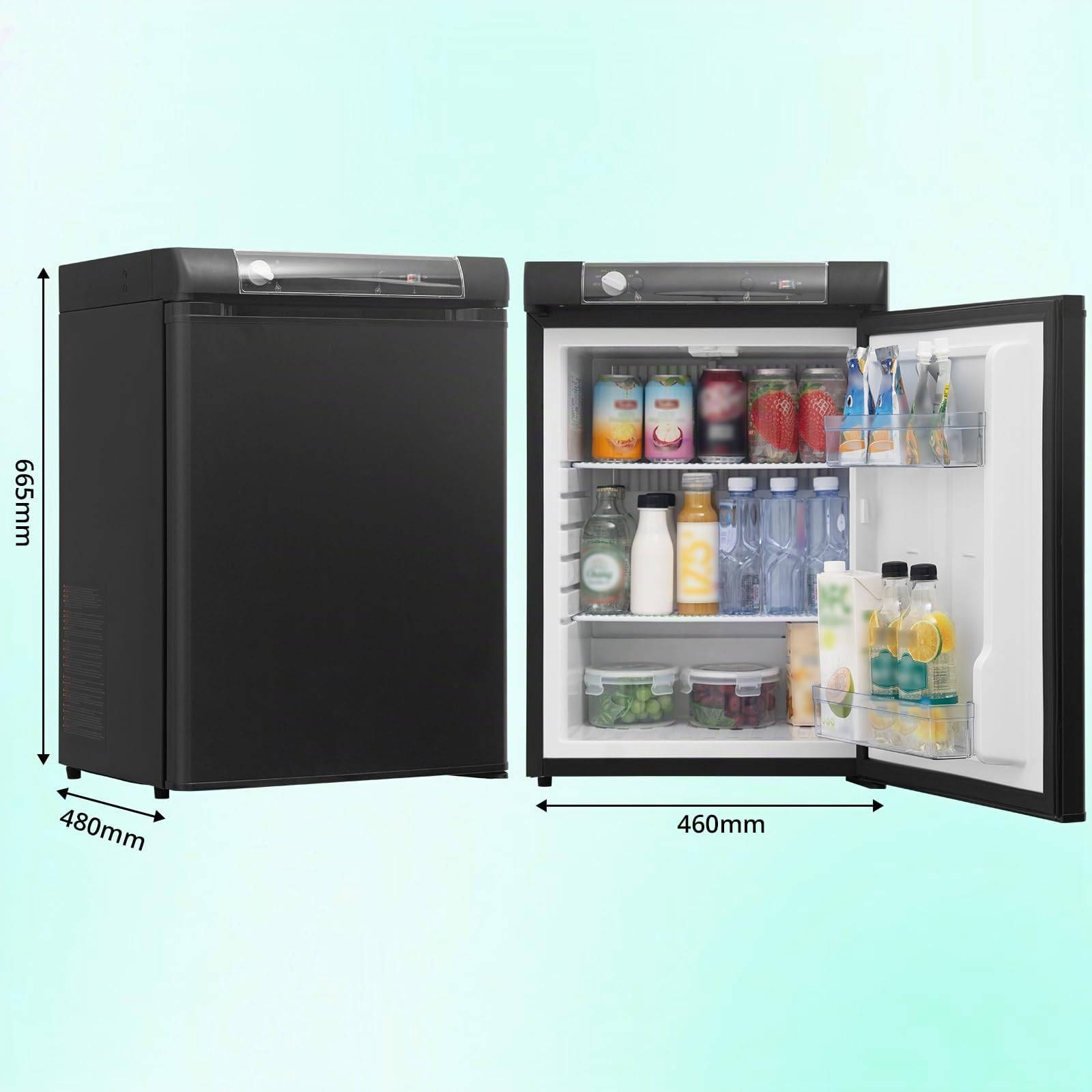 SMETA Camping kühlschrank 12V 230V Gas,Wohnmobil Kühlschrank 60L,Gas Kühlschrank,3 Wege Kühlschrank 60L, Tragbarer Kühlschrank für Wohnmobil, Wohnwagen, LKW, Van, Garage, Cottage, Leiser 0dB