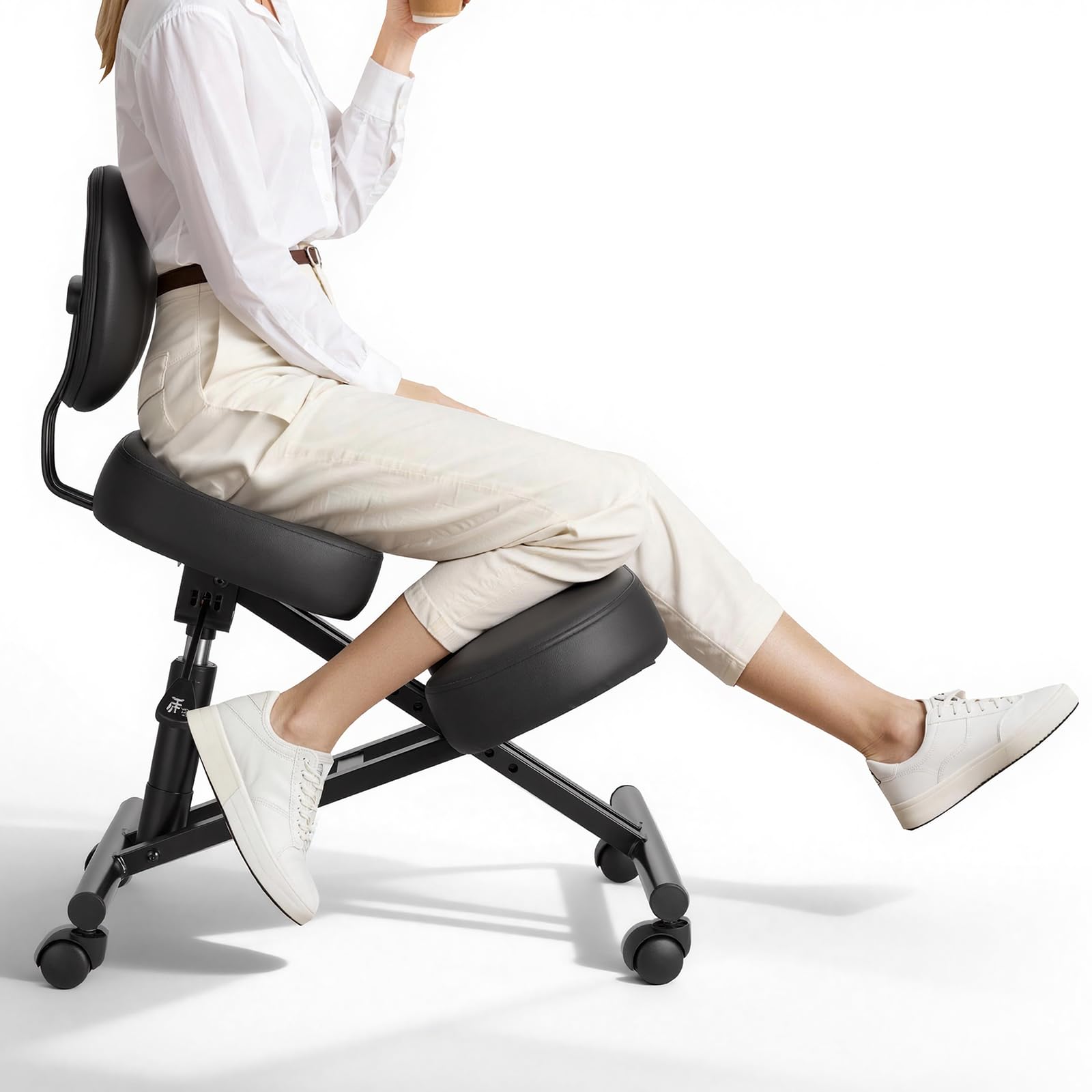 VEVOR Ergonomischer Kniestuhl mit Rollen & Rückenlehne, Höhenverstellbarer Kniehocker in X-Form mit Dicken Schaumstoffpolstern, zur Entlastung von Nacken & Rücken, für Zuhause, Büro & Meditation