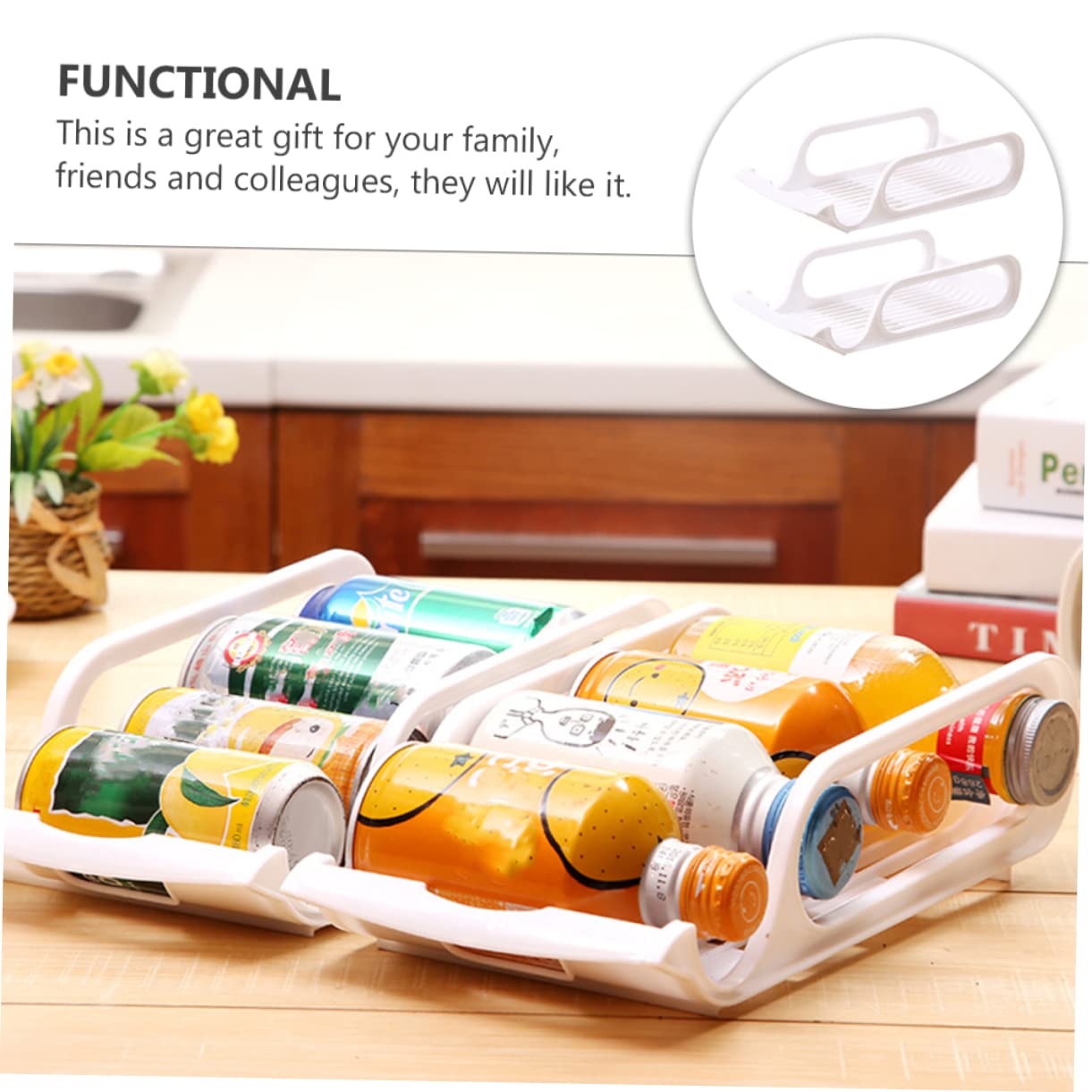 Garneck Maximize Space 2pcs Refrigerator Drink Holder Soda Storage Rack Stacking Shelves for Beer Bowl