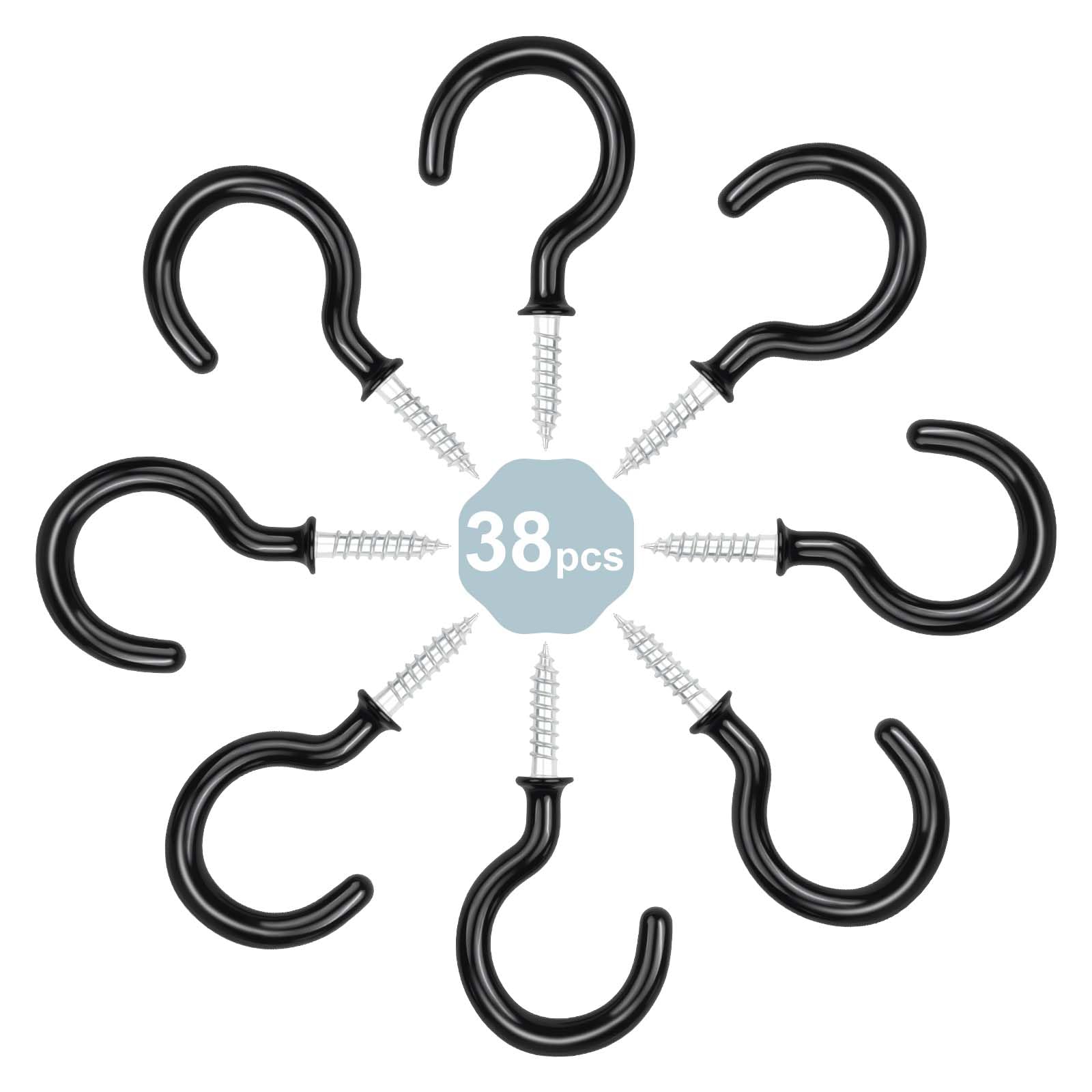 vsshe 38PCS 1.85 Inch Metal Ceiling Hooks, Black Plastic Cup Hooks Screw Multi-Purpose Hook for Hanging Plants, Cups, Tableware, Wood, Under Cabinets, Cabinet Shelves and Kitchen Utensils — image 1