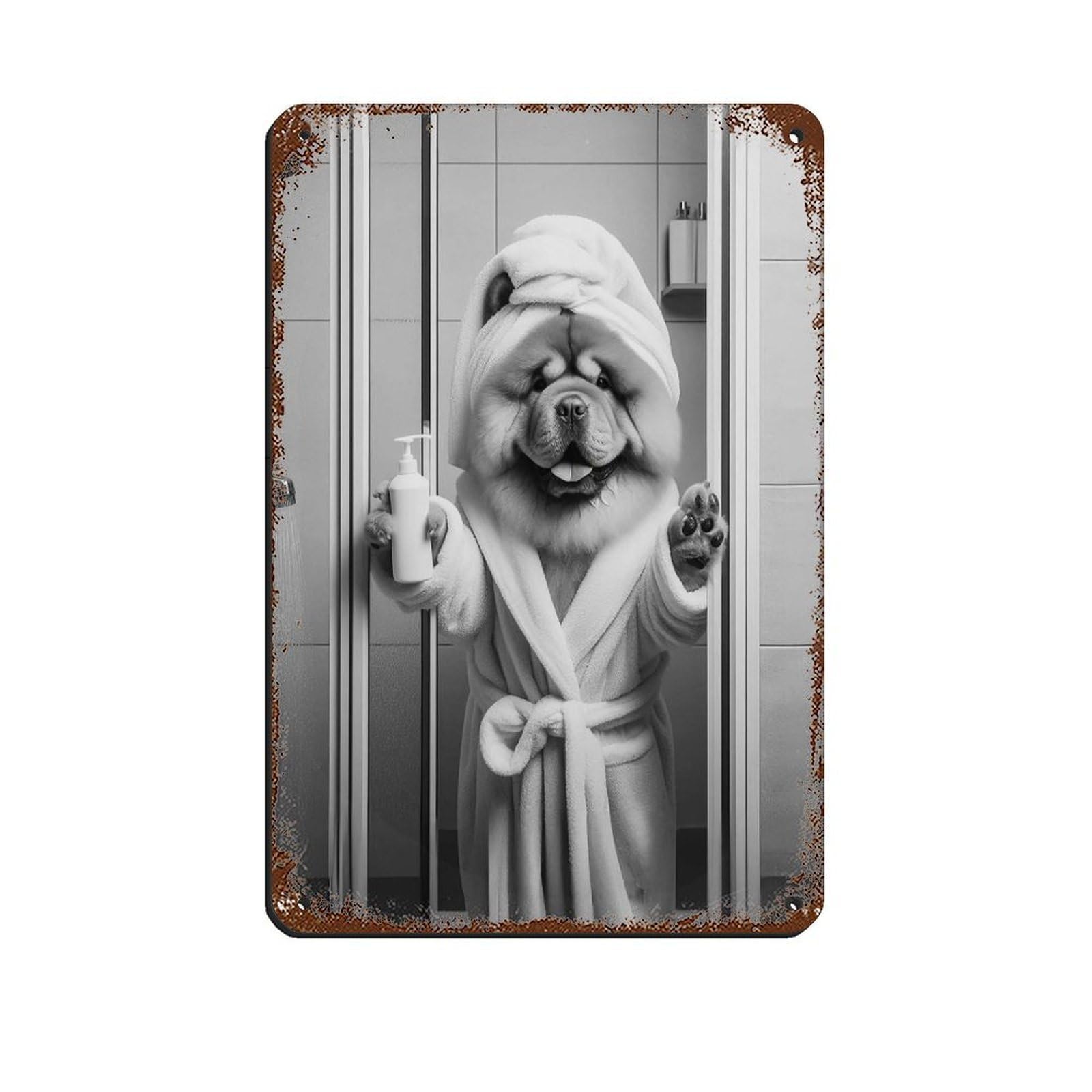 Lxwnze 20L X 30W Cm Chow Chow Dog Bathroom Art Poster Tin Sign Vintage Metal Pub Club Cafe Bar Home Wall Art Decoration Poster Retro 8X12inch(20X30cm)