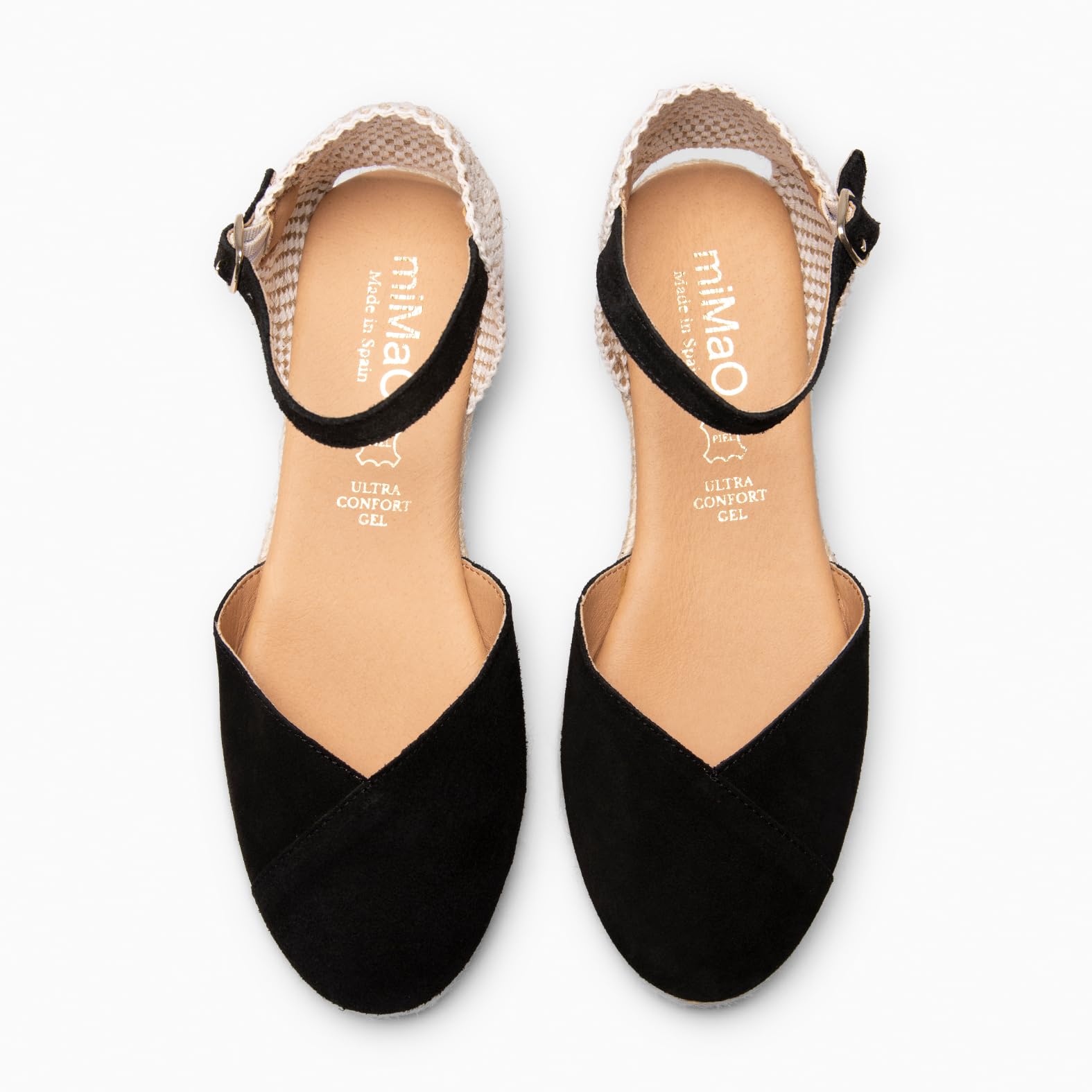 miMaO. Espadrilles femme talon compensé en daim. Semelle ultra confort Gel. Fabrication artisanale