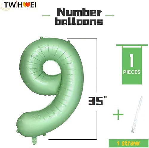 Miniatura 2 de Globos verdes del número 9 de 40 pulgadas, decoración de fiesta verde mate, globo retro grande verde oliva para fiestas temáticas de zoológico