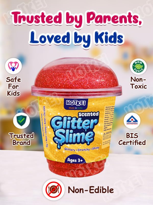 Image of HOTKEI Red Glitter Slime for Kids 3 to 10 Years Super Stretchy, Soft & Smooth Premium Shiny Slime Non-Toxic Sparkle Fun Slimy Toy Birthday & Return Gift for Kids Boys and Girls