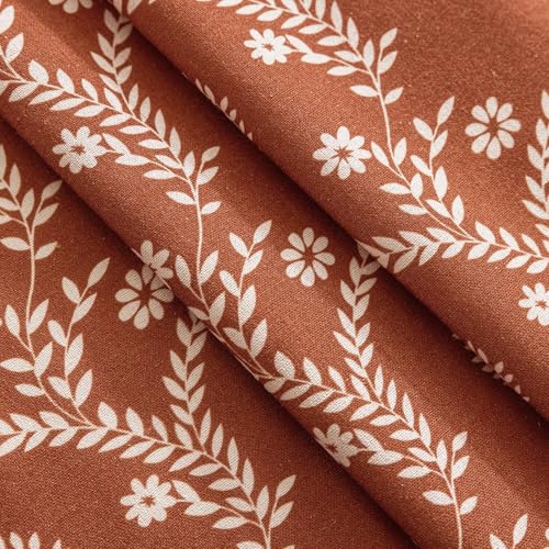 Image of Terracotta Boho Farmhouse Curtains for Living Room 2 Panels,Linen Floral Fall Curtains 54 Inches Long,Privacy Country Vine Pattern Bedroom Curtain,Let Light in Window Drapes, Burnt Orange
