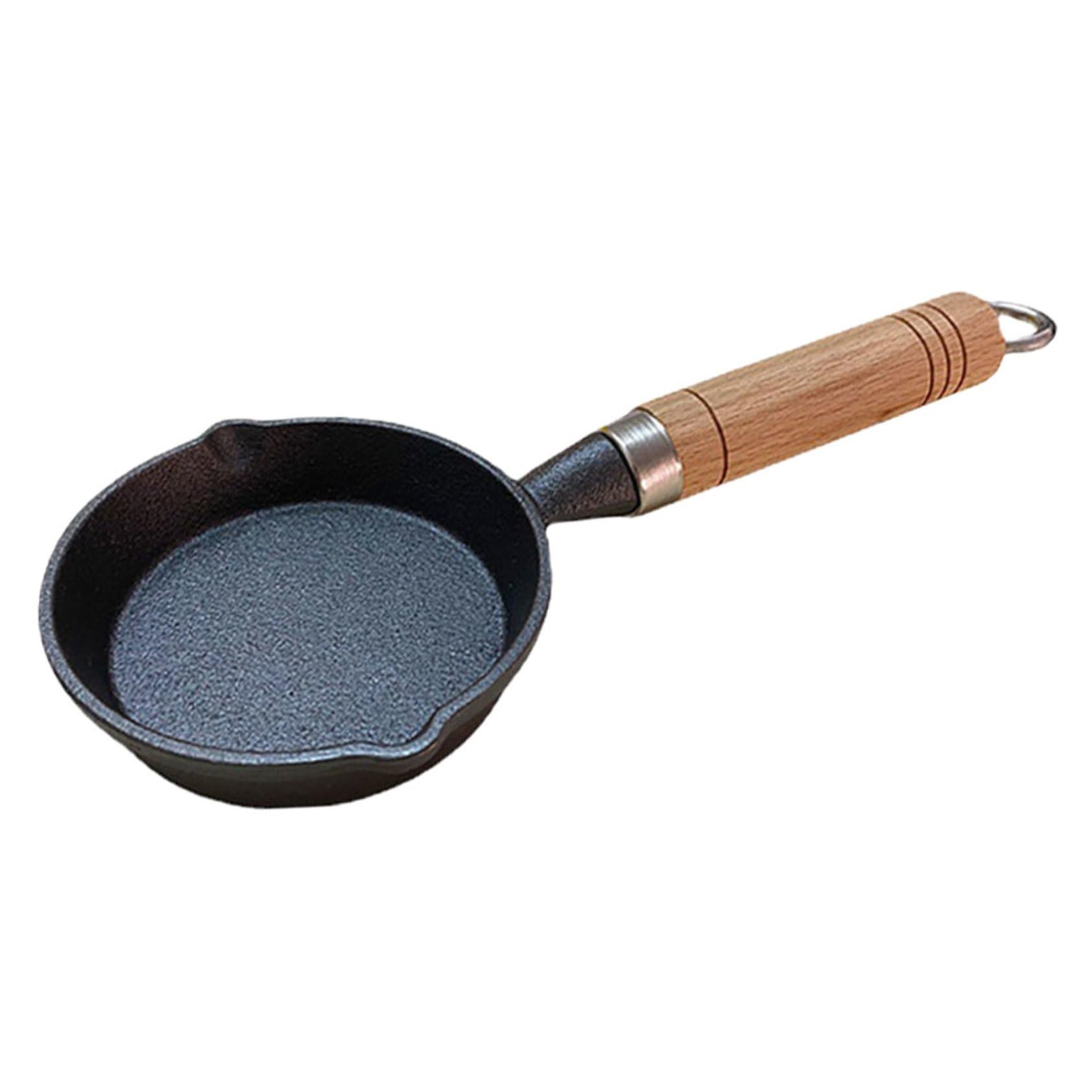 Kleiner Gusseisenpfanne mit Holzgriff Leicht und Robust für Küche und Professionellen Einsatz als Eierpfanne und Ölpfanne