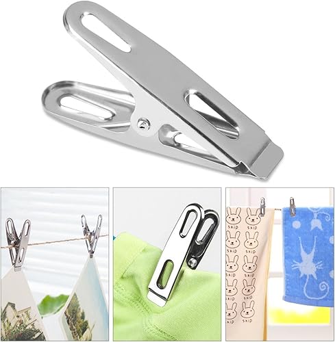 Miniatura 4 de Abrazadera de acero inoxidable para ropa, 20 pinzas de boca plana, clips de metal para ropa sucia, clips de lavandería, clips para bolsa, clips para