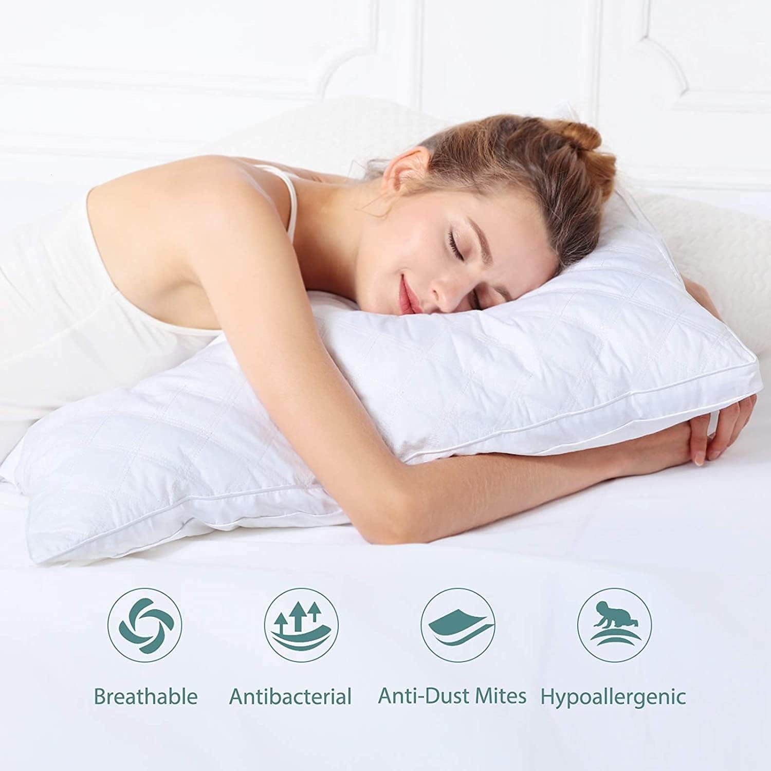 King Size Pillows Sleeping,2Pack, 100% Cotton Pillow Cases, Premium Down Alternative, Pillow Side, Stomach, and Back Sleepers, Soft and Supportive Gusseted Pillows-36×20inch, White, King (Pack of 2)
