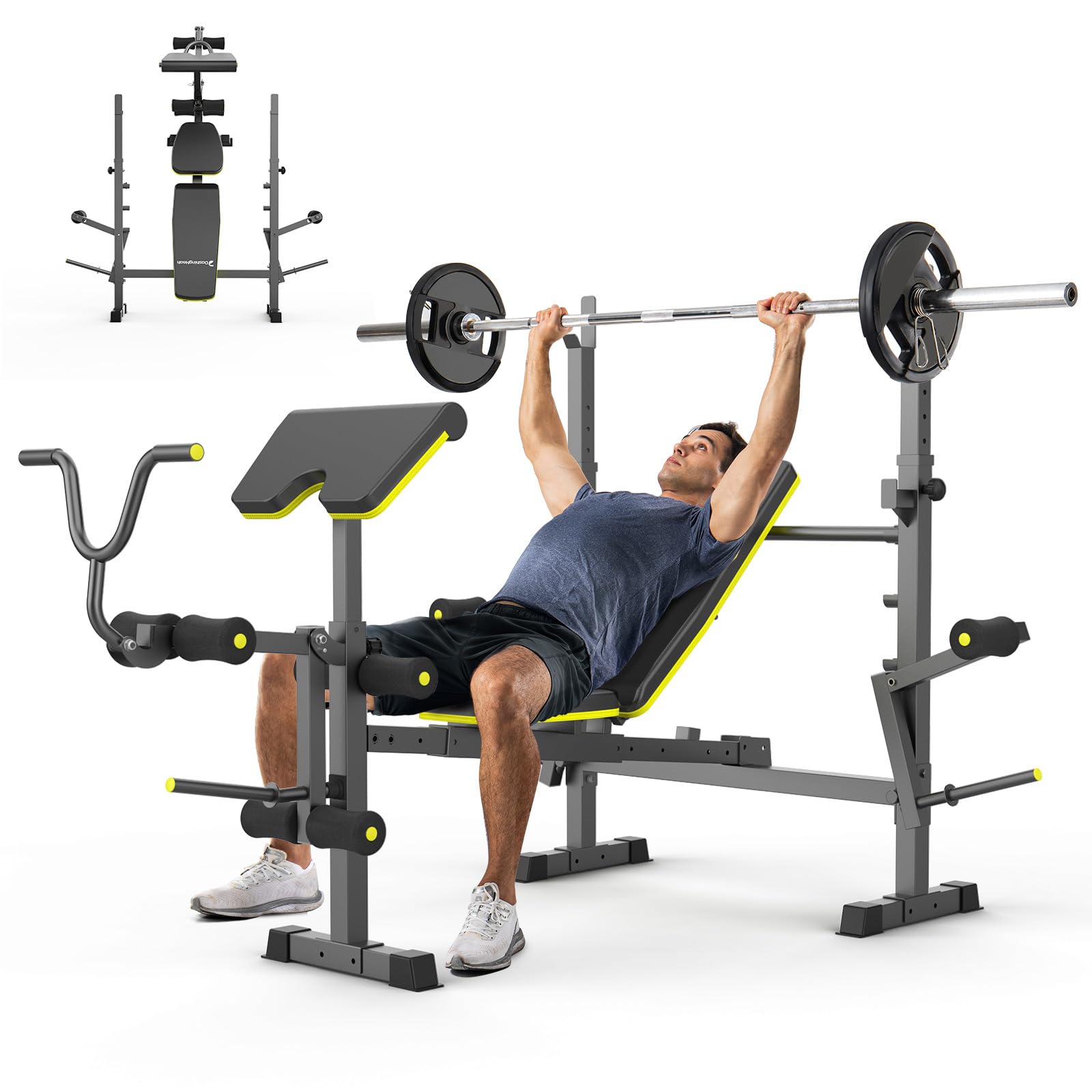 DASHINGNOAH 6 In 1 Weight Bench Set, 2093 LBS Foldable Bench Press with Push-Pull Bench, Adjustable Work Out Equipment for Home Gym with Squat Rack, Standard Strength Training Bench