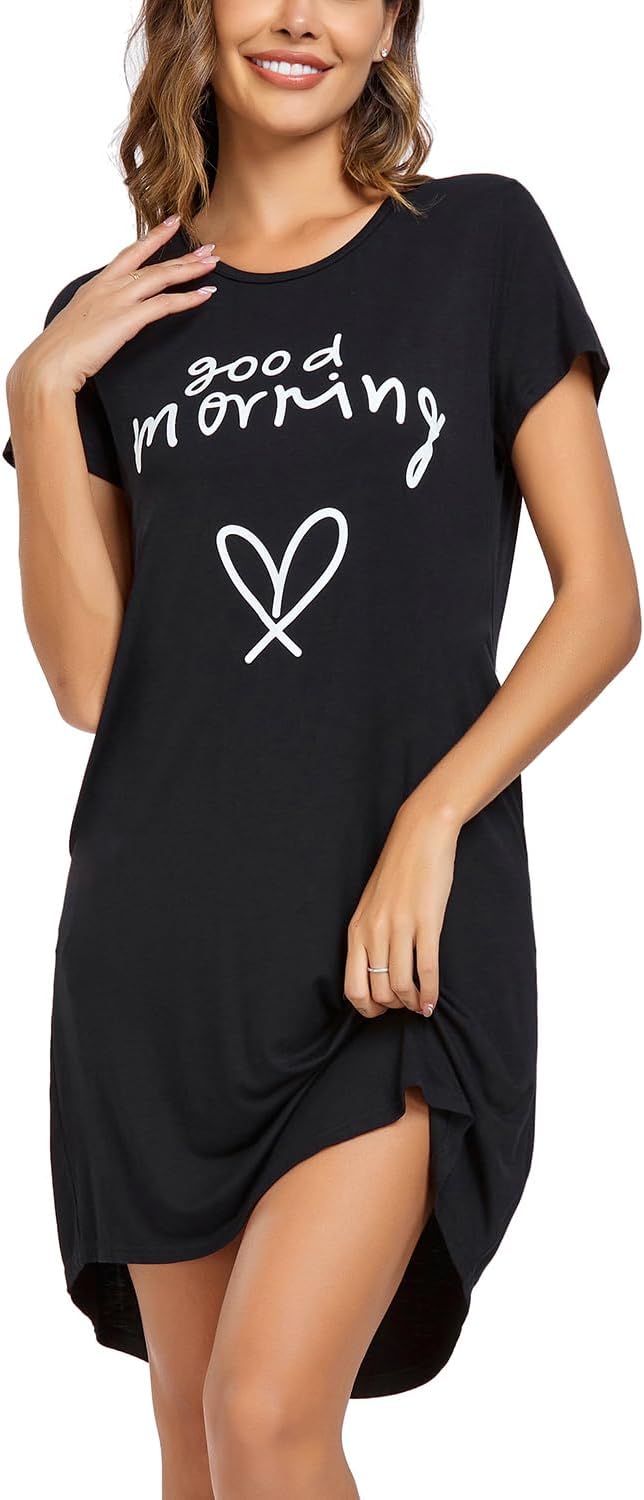 EISHOPEER Women's Nightgown Cute Print Sleep Shirts Soft Nightshirt Lightweight Pajamas Dress S-XXL - Image 2