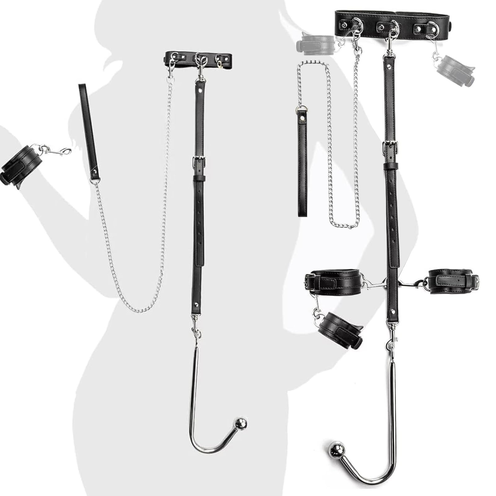 Anal Hook BDSM Sex Bondage, Sex Toys Bed Restraint Slave Straps with Adjustable Handcuffs & Chain Leash Collar SM Sex Toy Sex Game Restraint Set with Anal Ball, Adult Toys for Couple Foreplay by HBABY