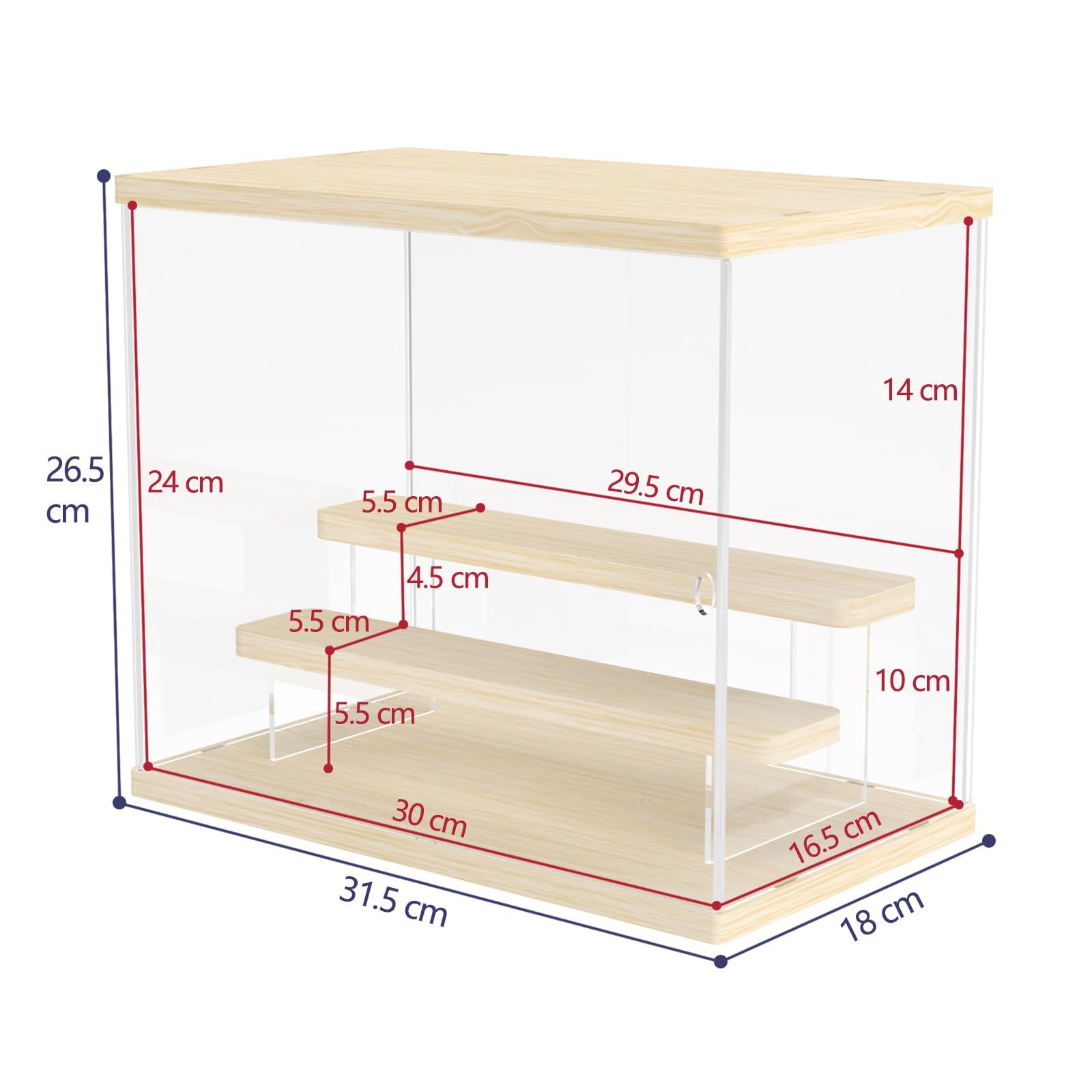 Nynelly Caja expositora de Acrílico de 3 Niveles, Vitrina de Acrílica Transparente para Figuras, Vitrinas de Exposición Antipolvo para Las Colecciones Juguete, Madera,31,5cm x 18cm x 26,5cm — view 2