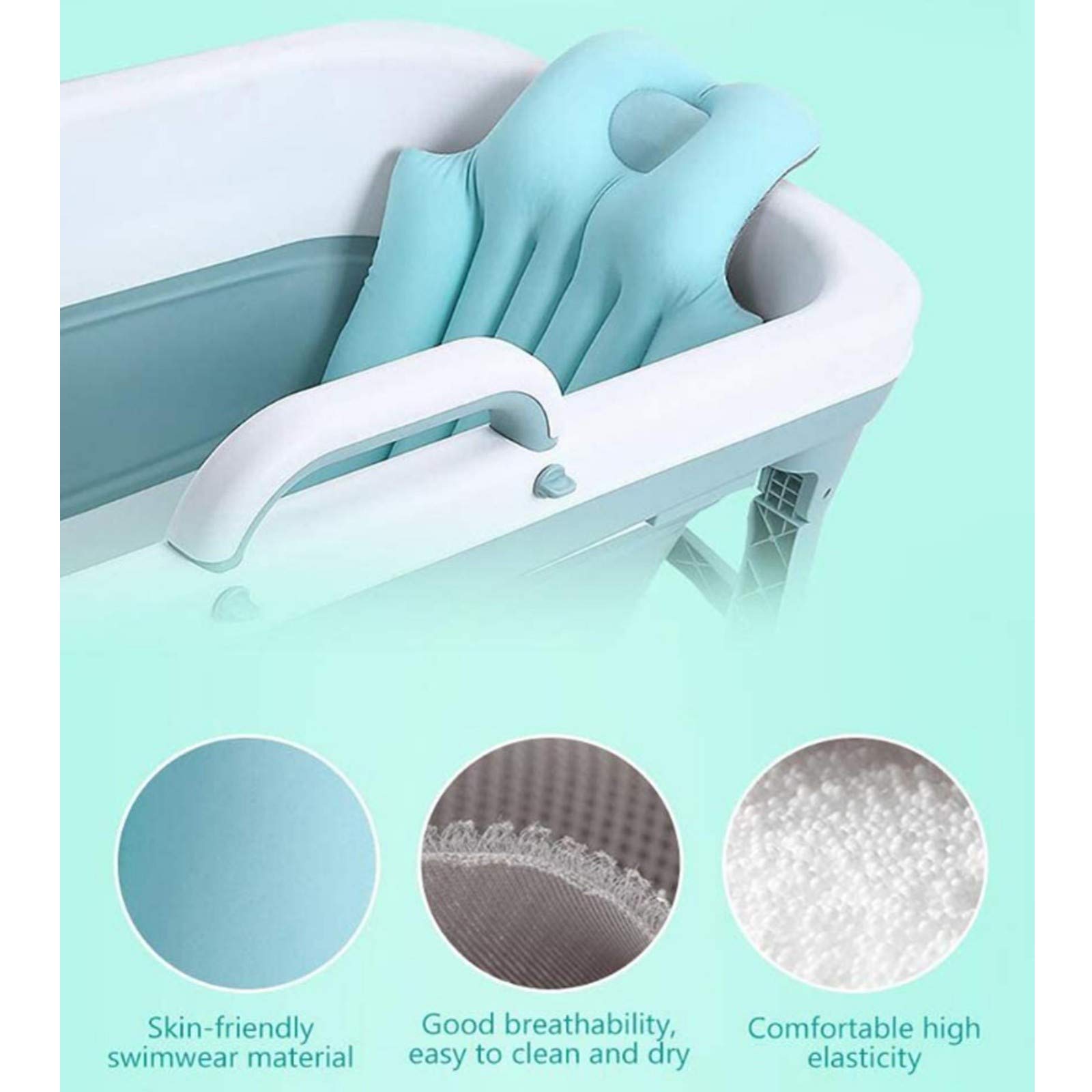 Ergonomiczna poduszka do wanny na całe ciało, z podparciem szyi spa i klamrą zagłówka na ramię, stała i wisząca, niebieska