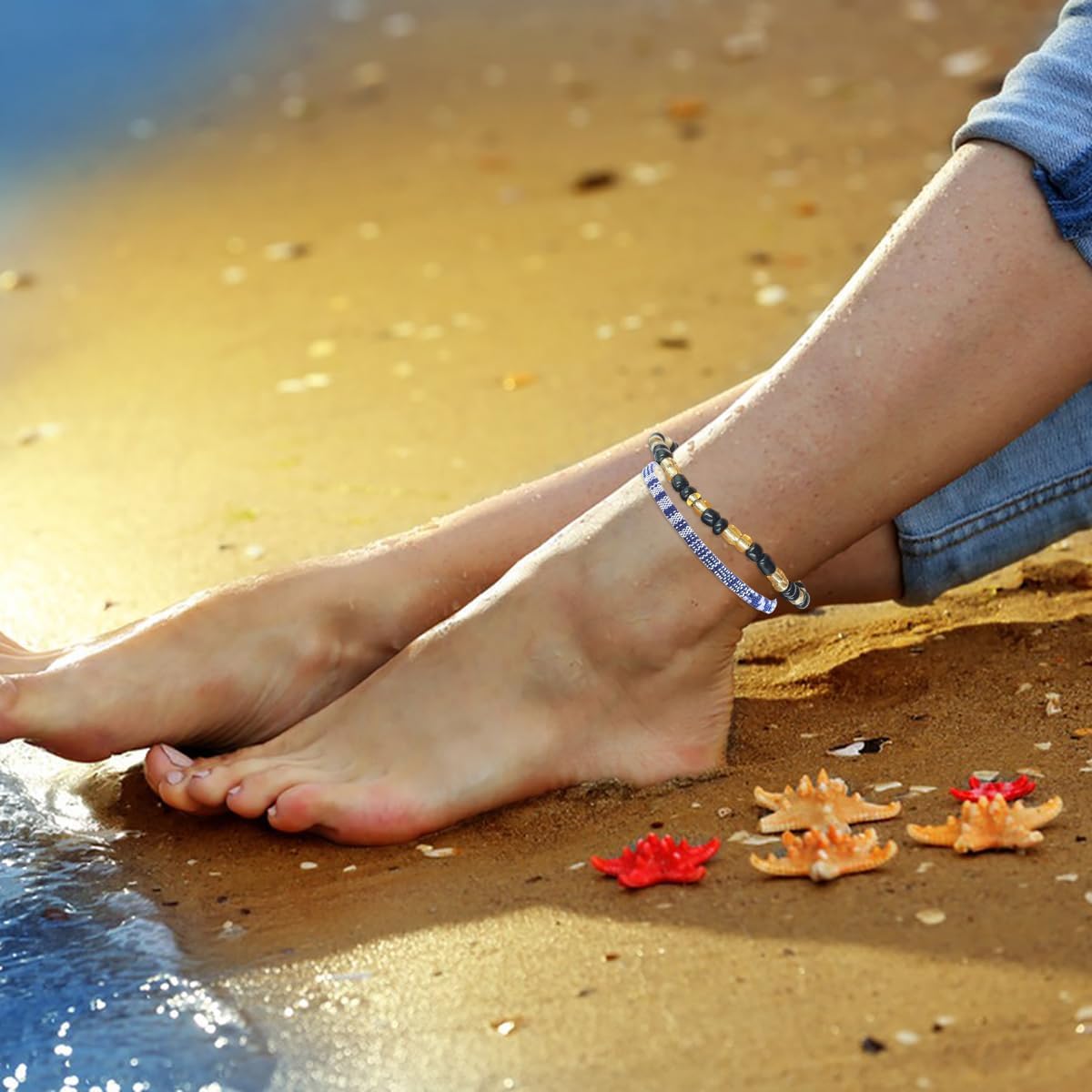 24Pcs Boho Surfer Bracelets Anklet Adjustable Beaded Anklets Handmade Braided Bracelet Colorful Summer Beach String Rope Ankle Bracelets Braided Rope Wrist Friendship Bracelet Boho Jewelry for Women - Image 6