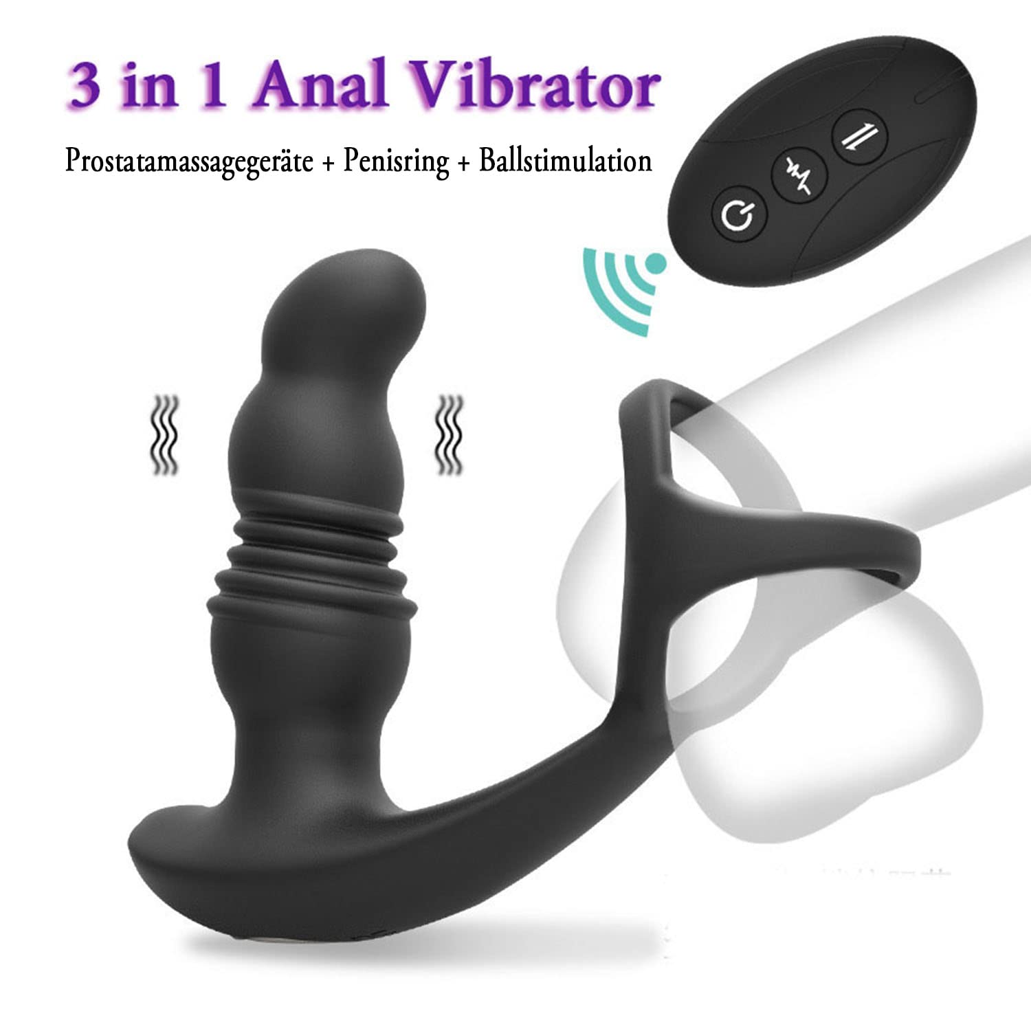3 IN 1 Vibratore Anale con Anello per Pene, Giocattoli Sessuali Anali Maschili con 10 Modalità di Spinta e Vibrazione, Giocattoli SessualiVibratore