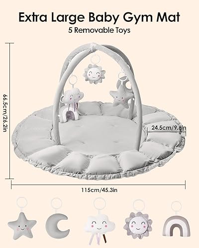Miniatura 6 de Alfombra de juego convertible 5 en 1 para gimnasio para bebés con juguetes colgantes, tumbona acolchada suave y fosa de bolas, alfombrilla de felpa