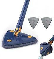 Mop giratório de 360 °, esfregão seco e úmido ajustável giratório de 360 graus, esfregão de torção automático de microfibra triangular com cabo longo, para limpeza de teto, janela e rodapé. (azul)