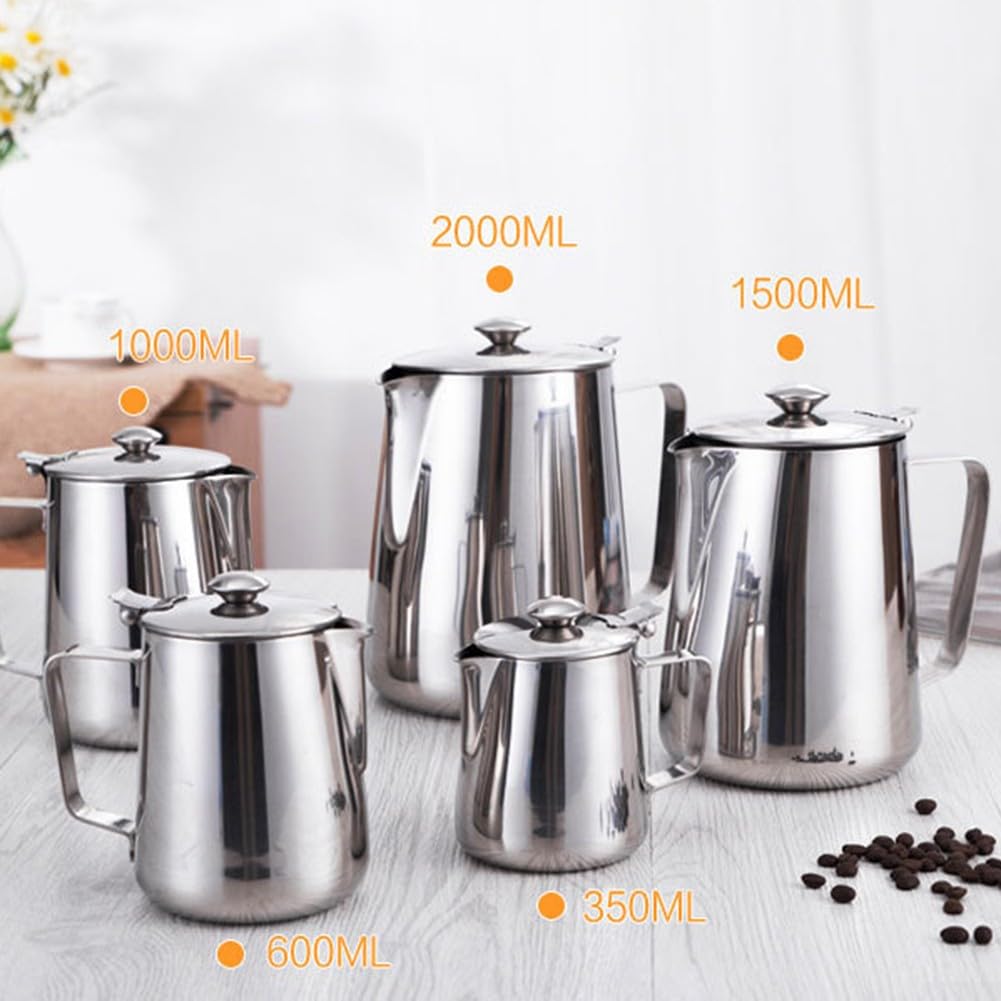 Milchaufschäumkrug, 350–2000 ml, Milchkännchen mit Deckel, Kaffeekessel, Milchaufschäumkrug, Krug, Edelstahl, Espressotasse für Café, Bar (1500 ml)