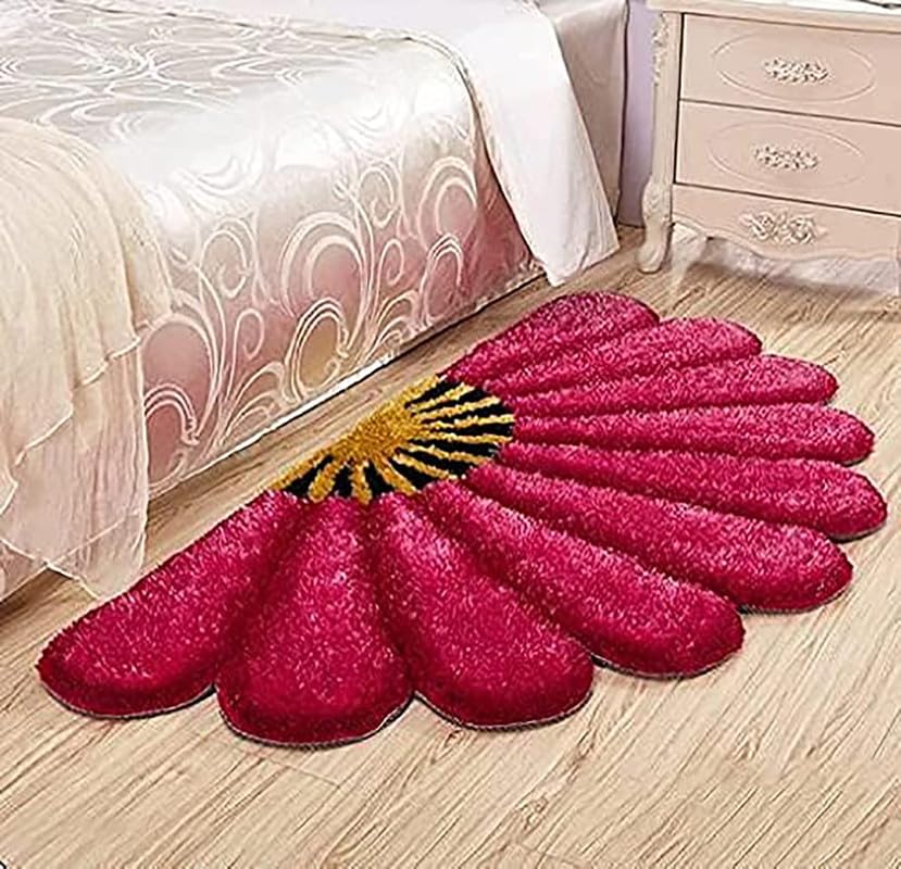 Image of ARBON Half Sunflower Front Back Doormat | 5D Shaggy Mat for Home Office | Half Sunflower Shaggy Doormat|Soft Floormat for Living Room Bedroom Kitchen, 17 x 34 Inches(Pink)