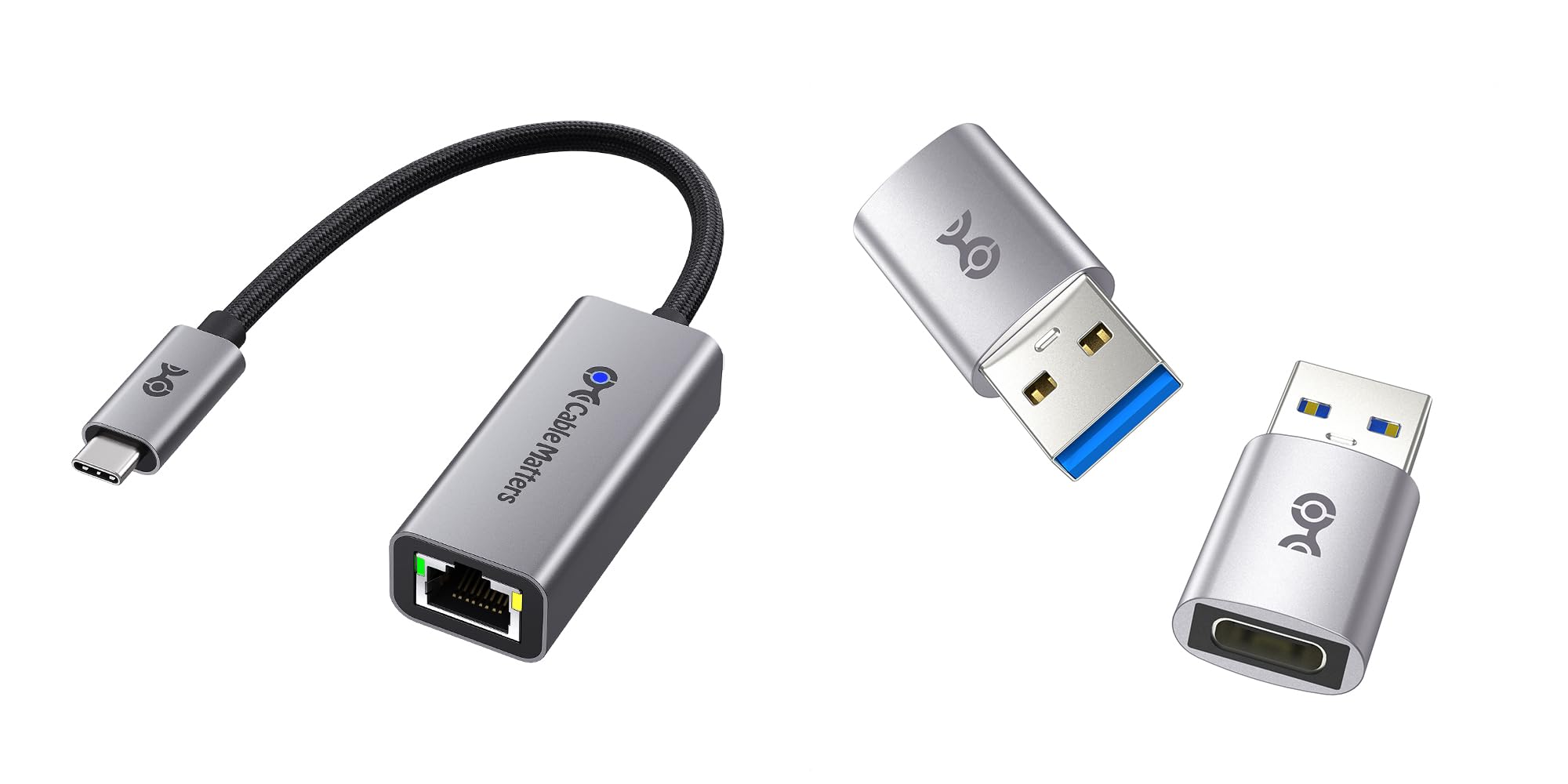 #1 Cable Matters 1-Pack USB C to 2.5Gb Ethernet Adapter, 2.5 Gigabit Network Speed, USB C to Ethernet Adapter #2 2-Pack 10Gbps USB to USB C Adapter for Fast Charging & High-Speed Data Transfer