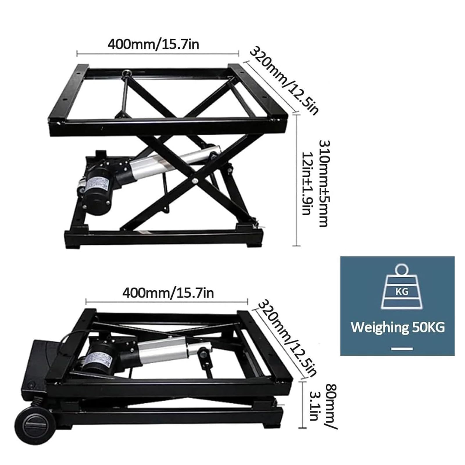 Table de levage électrique réglable en hauteur de ciseau sans fil Télécommande hydraulique 150kg Capacité de charge Conception de métal pliable pour le matériel de bureau à domicile Manutention Compac
