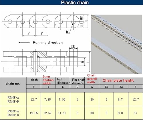 Miniatura 6 de 3M Cadena transportadora resistente al desgaste 40P RS40P Ingeniería POM Cadena de plástico MINGPING (Color Blanco, Tamaño 9.8 ft)