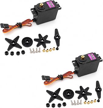 Treedix 2 pcs MG996R Servo Motor Metal Gear High-Torque Servo Motor for Smart Car Robot Boat RC Helicopter Mechanical arm FittingsControl Angle 360