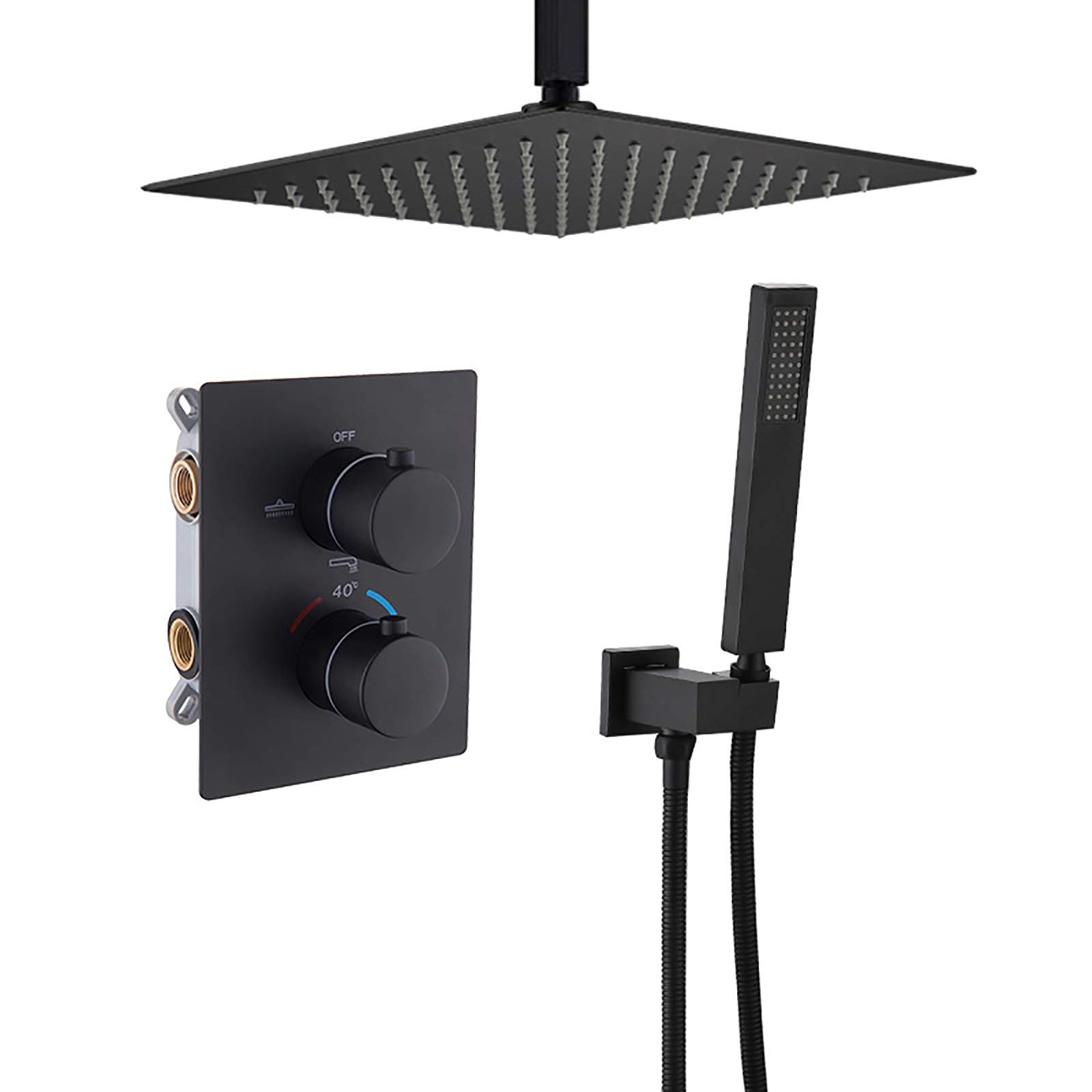 Ensemble de douche thermostatique combiné noir mat avec pommeau de douche en acier inoxydable