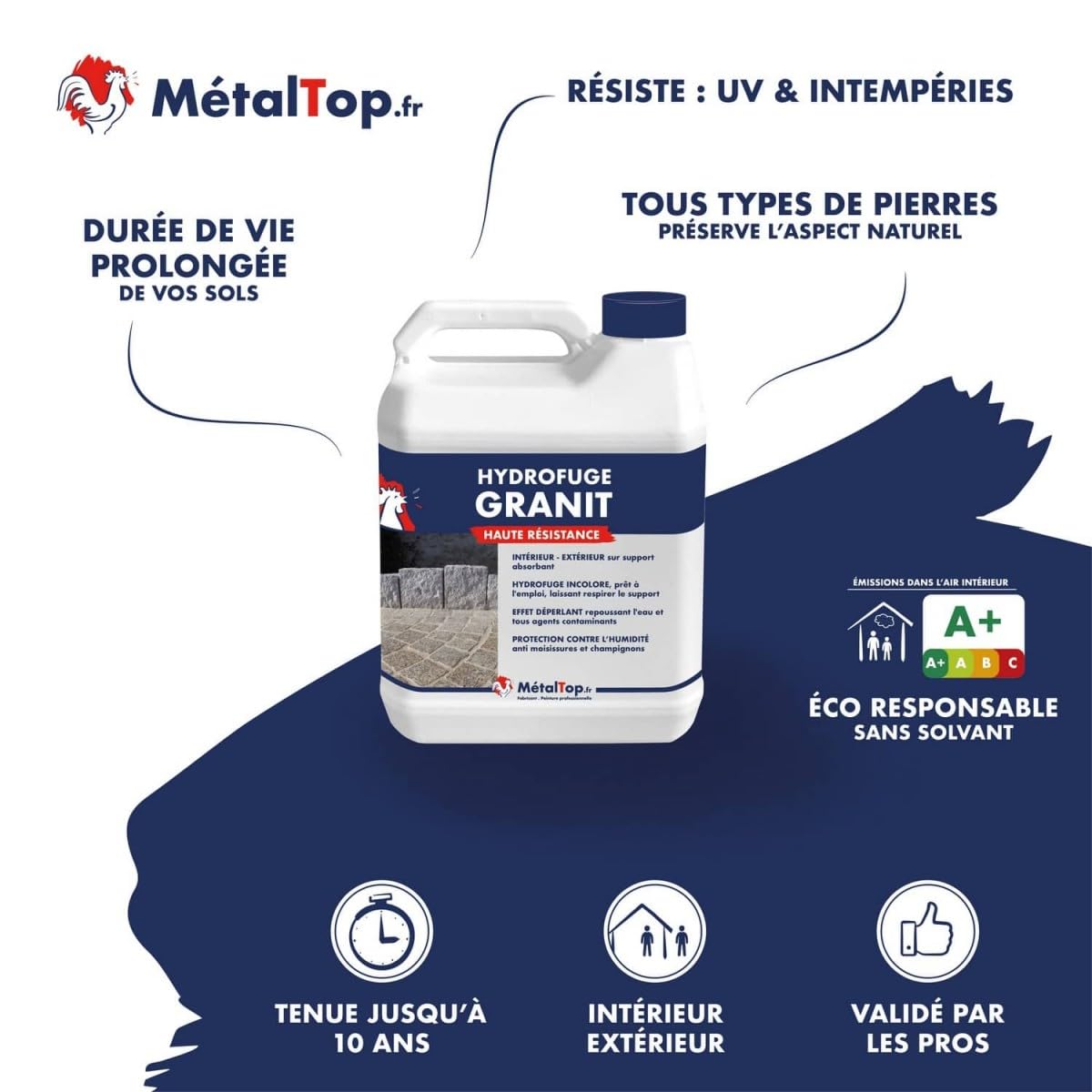 Métaltop - Hydrofuge Granit - 5 L - Protection invisible anti-tache pour pierre granitique poreuse.