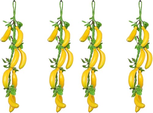 Cuerdas artificiales para colgar, racimos de plátanos falsos, decoración de pared de frutas tropicales realistas, adorno de plantas artificiales