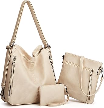 Womens Handbags and Backpacks Purse Large Hobo Bag Tote Bag Crossbody Shoulder Bag Satchel Purse Set of 3 Beige, Beige, Women Handbag and Backpack Purse Large Hobo Bag Tote Bag