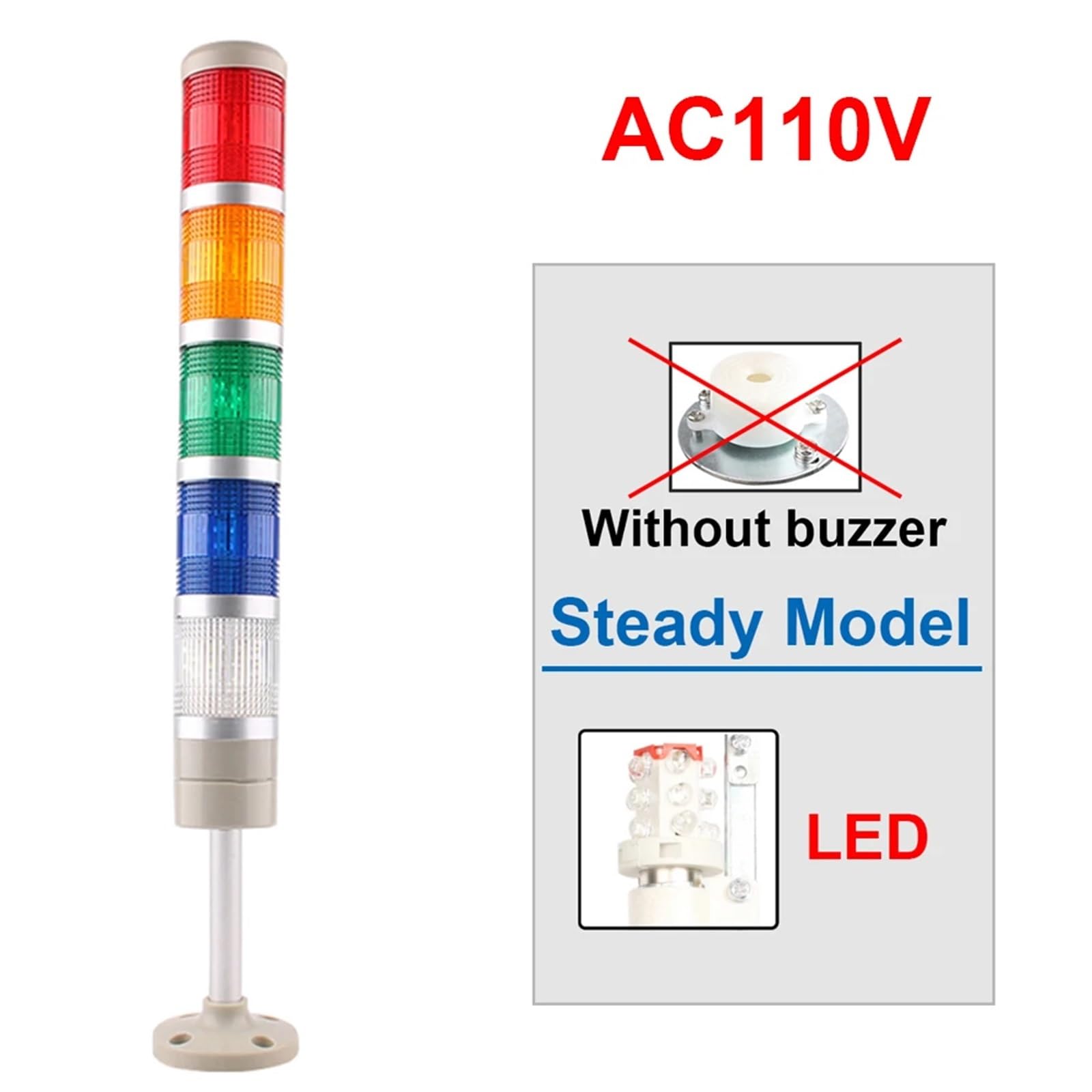 LGP-205/505 5 warstw 12 V 24 V 110 V 220 V przemysłowa wieża sygnał stabilny sygnał ostrzegawczy lampa błyskowa LED (światło stałe 110 V)