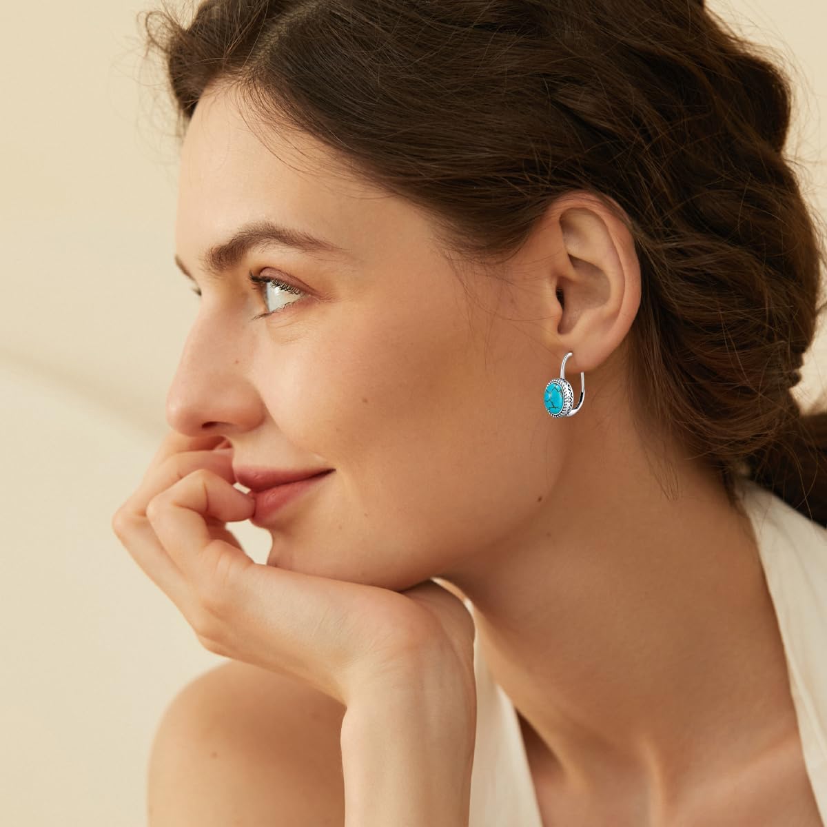 Genuine Turquoise Earrings 925 Sterling Silver Vintage 10-11mm Green Turquoise Leverback Earrings Gifts for Women