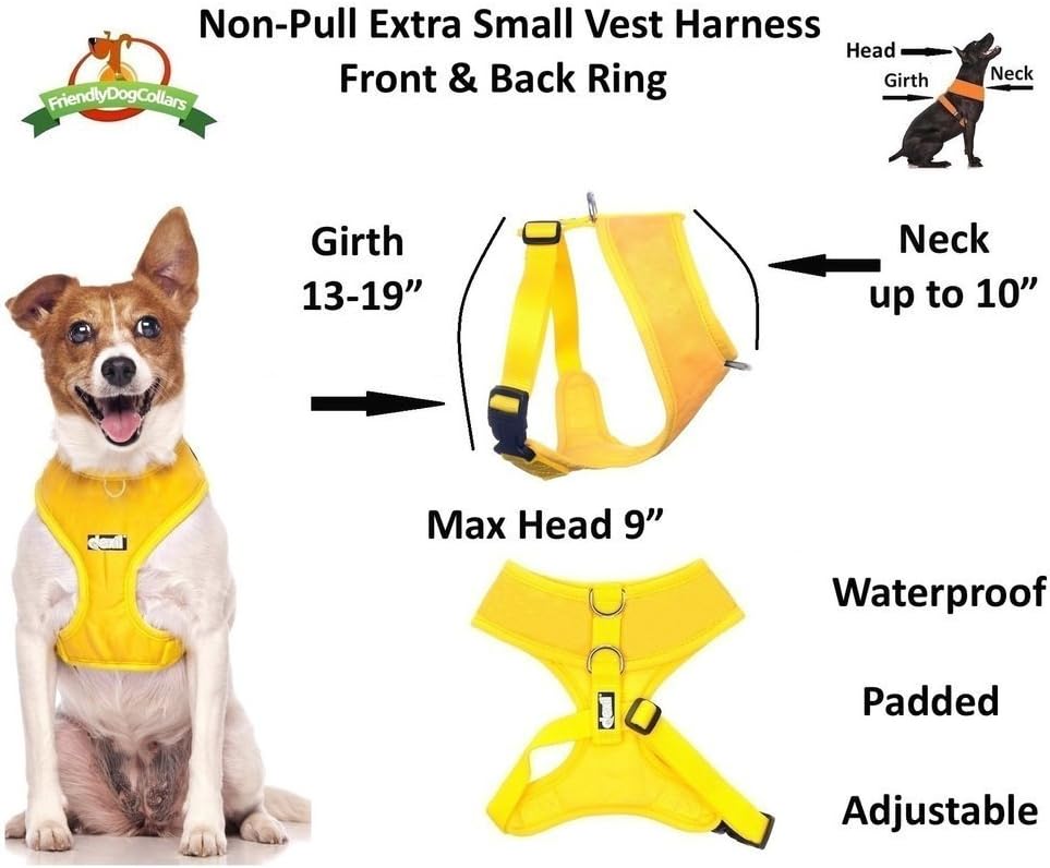 Dexil Elite Range Luxury Padded Waterproof Adjustable Back and Front Ring Non-Pull Xsmall Pet Dog Vest Harness (Sunburst Yellow - Image 4