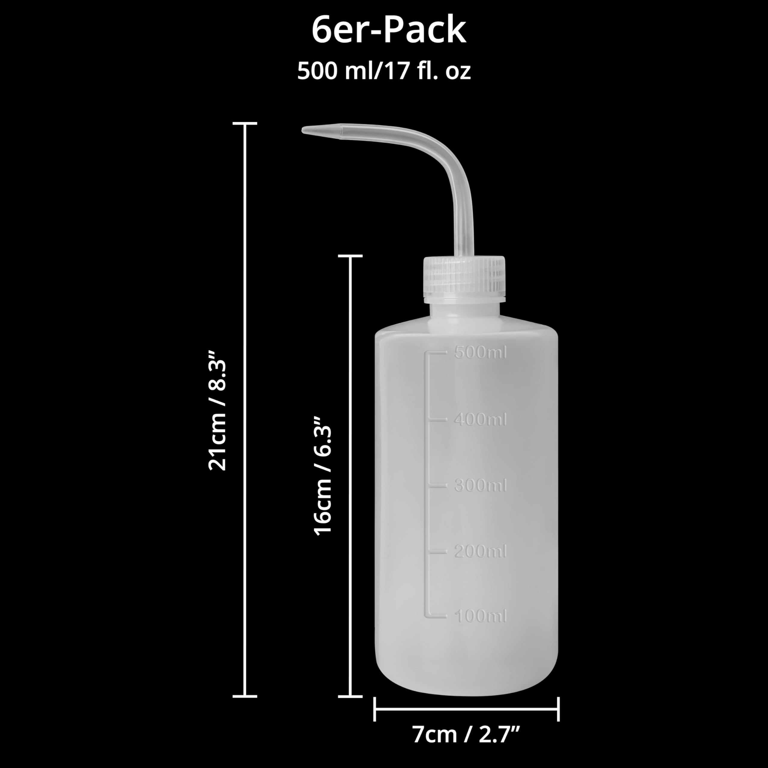 Produktbild von Winter Shore Quetschflasche 500ml (6er-Pack) – Auslaufsicher, Mit Dosierspitze, Messlinien, BPA-frei LDPE, Für Labor, Tattoo, Garten & Mehr